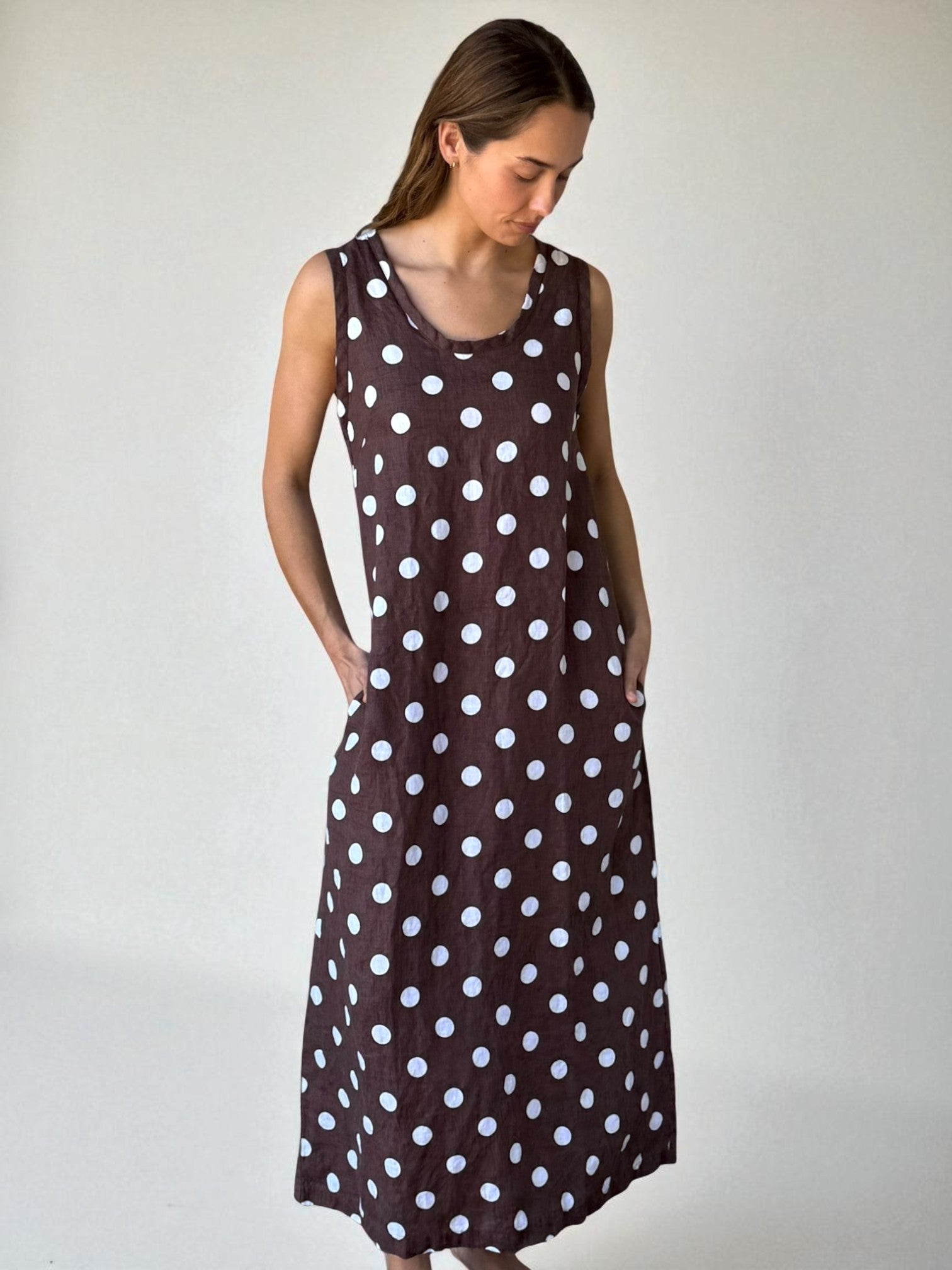 imogen dress-chocolate spot linen