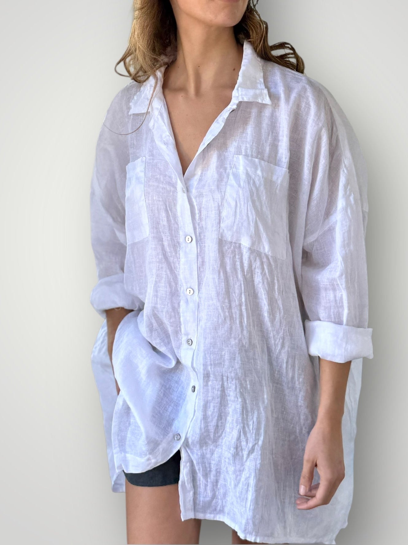 aiden boyfriend shirt -white linen Apparel