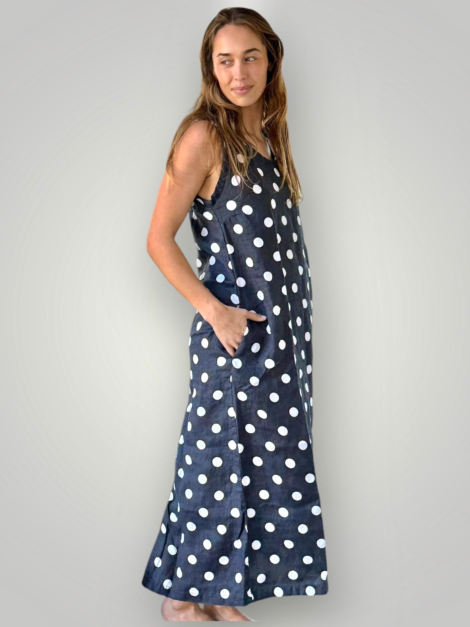 imogen dress-charcoal spot linen