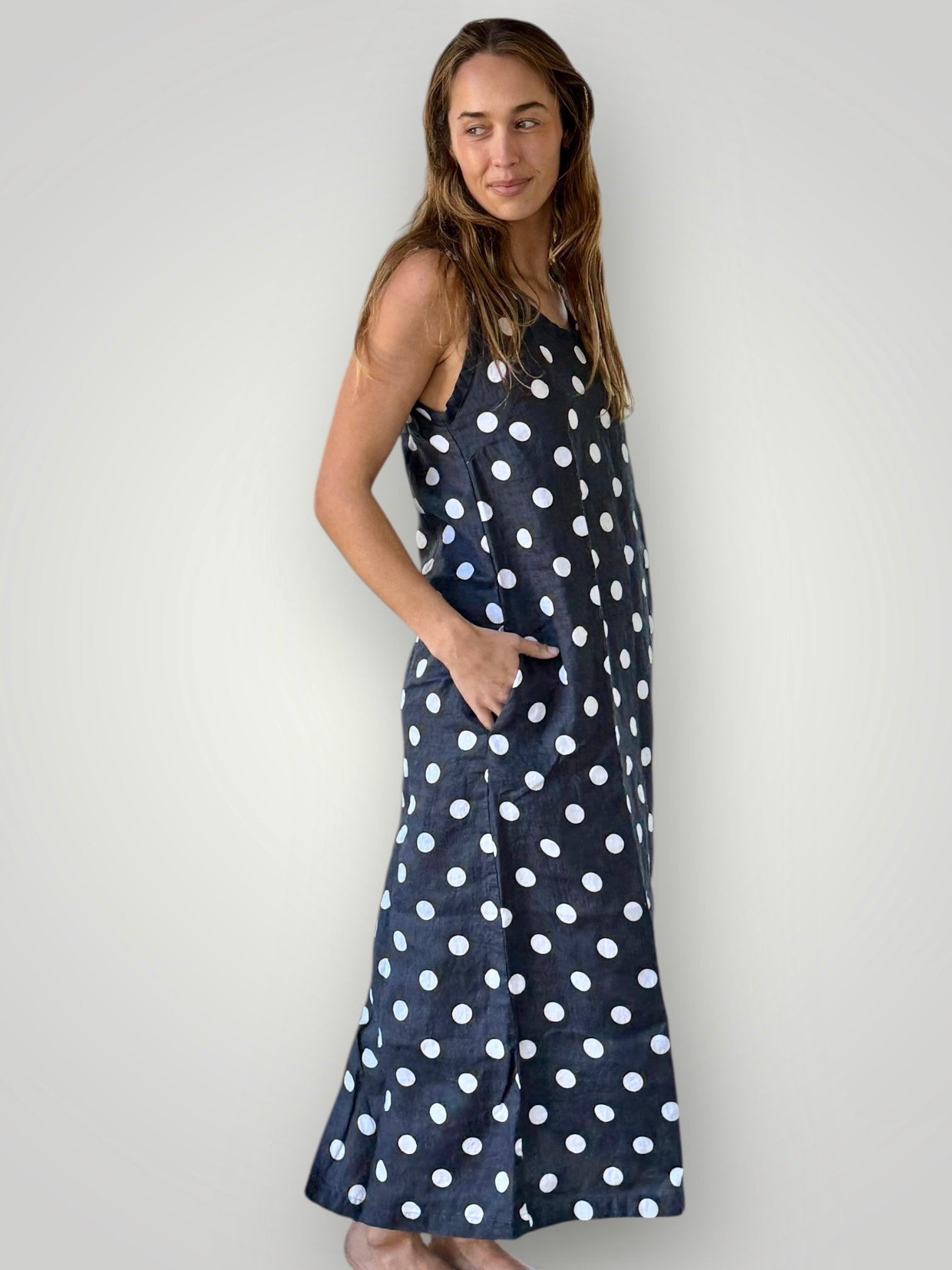 imogen dress-charcoal spot linen