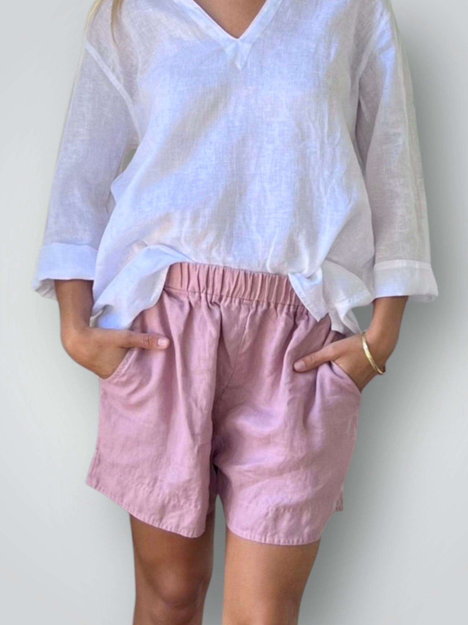 abbey short - dusty rose linen Apparel