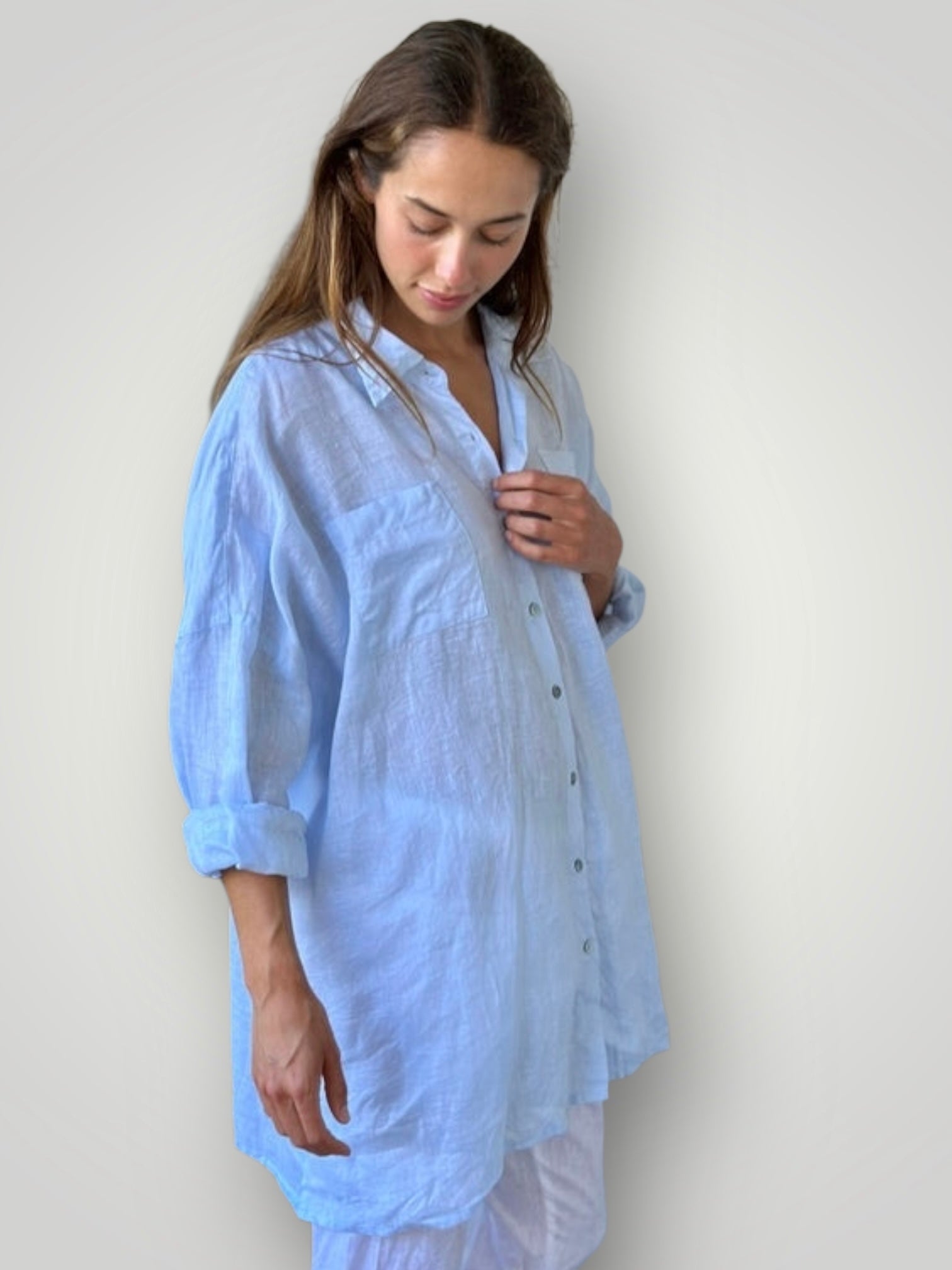 aiden oversized shirt - soft blue linen Apparel