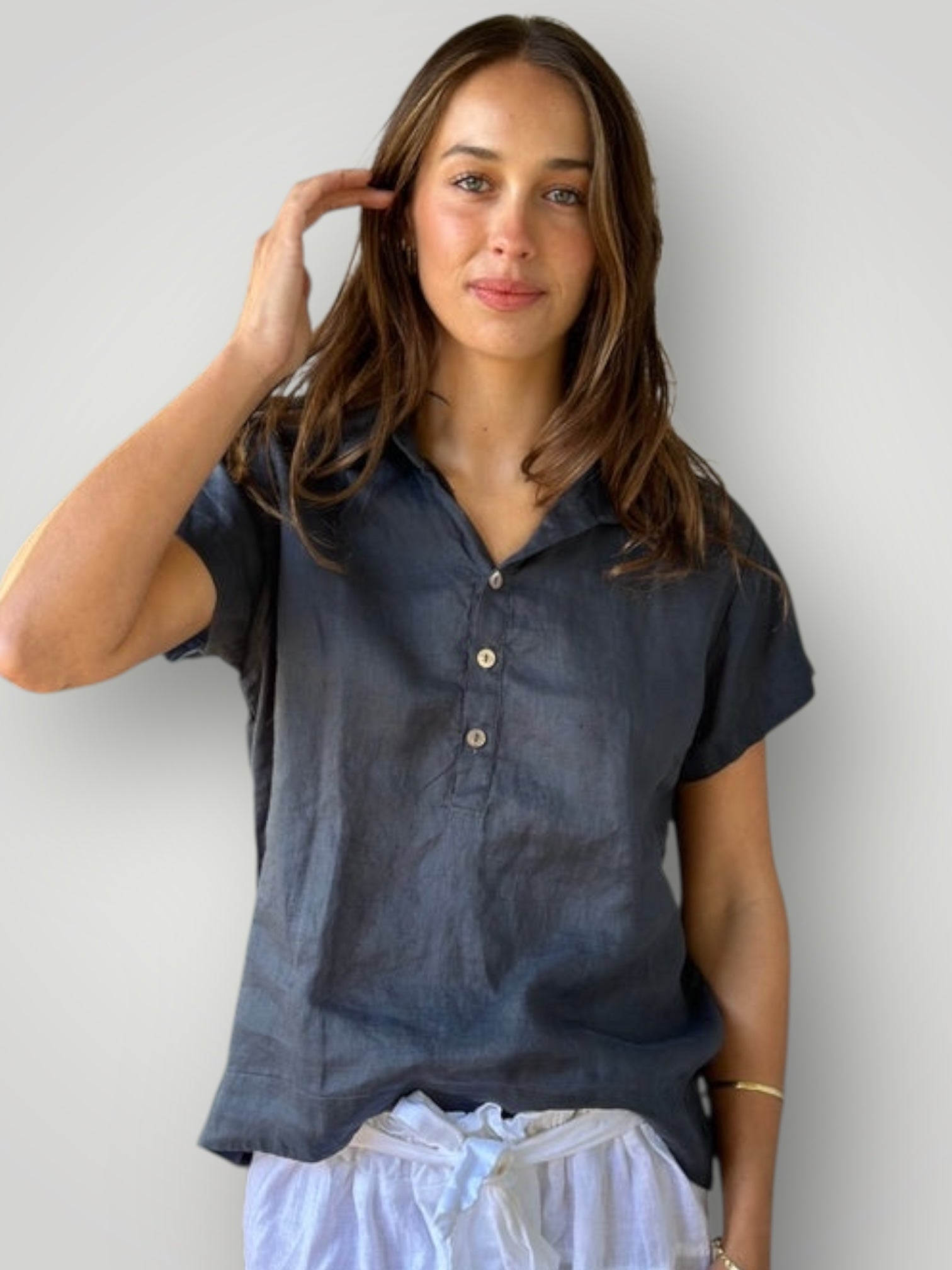 celia top - charcoal linen Apparel