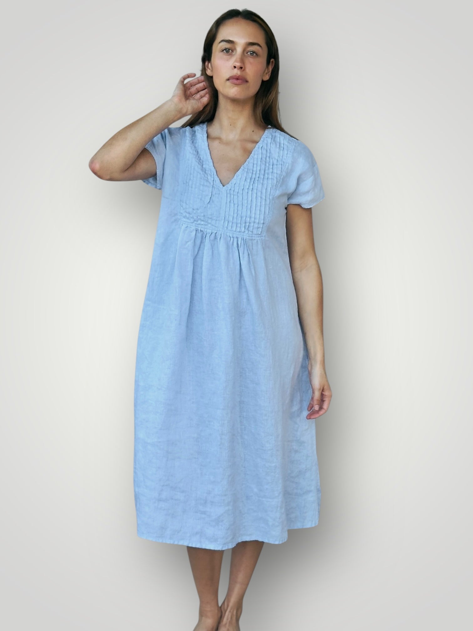 nellie dress-soft blue linen