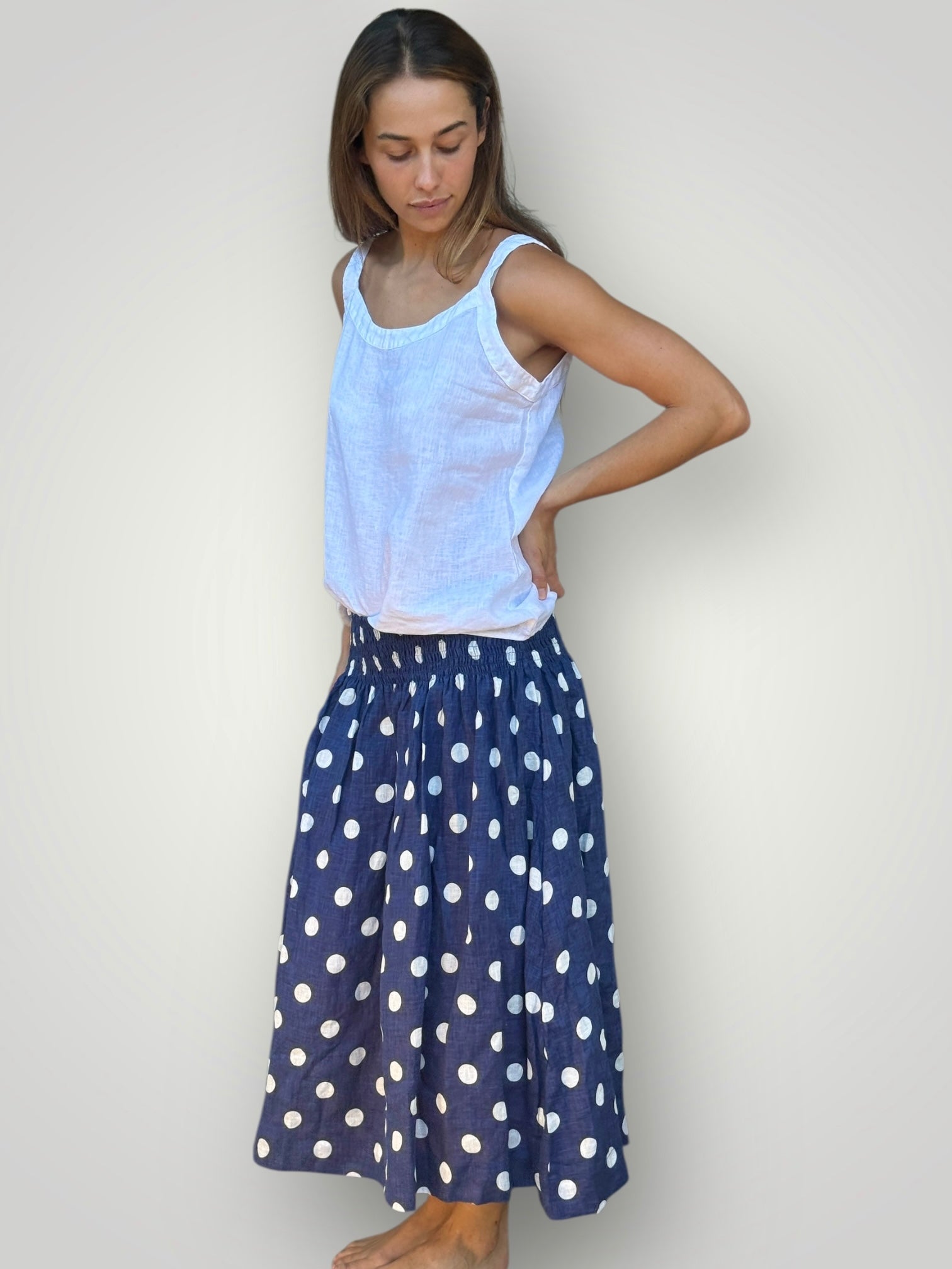 lola skirt - blue dusk spot linen Apparel