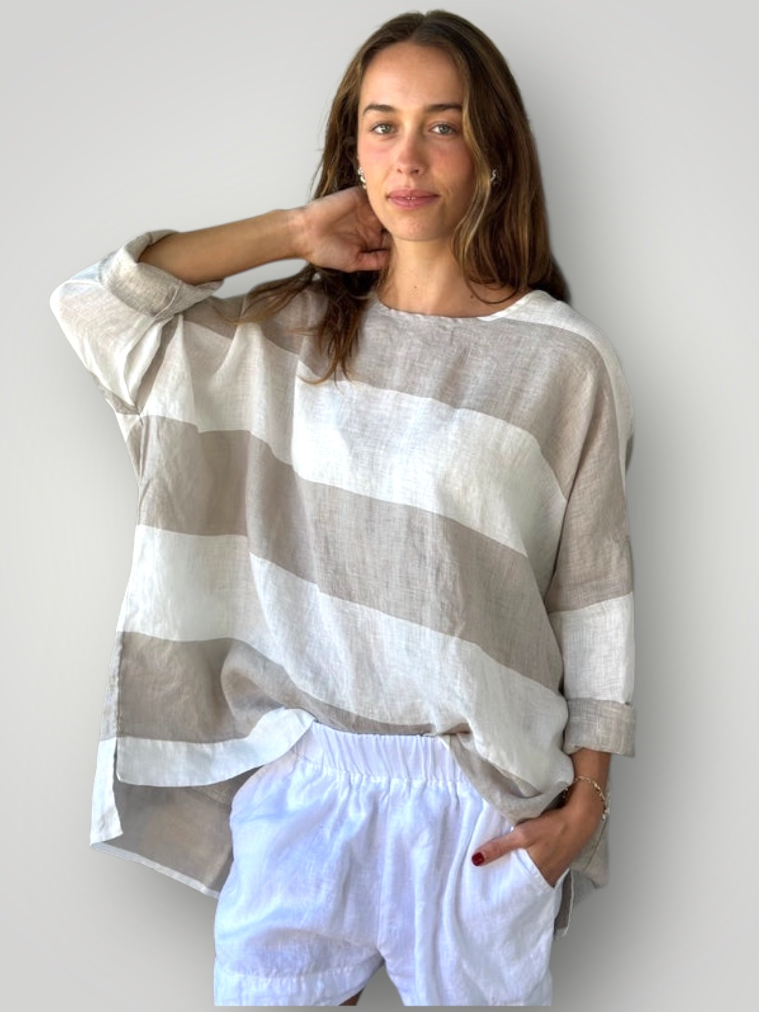 hunter top - big natural stripe linen