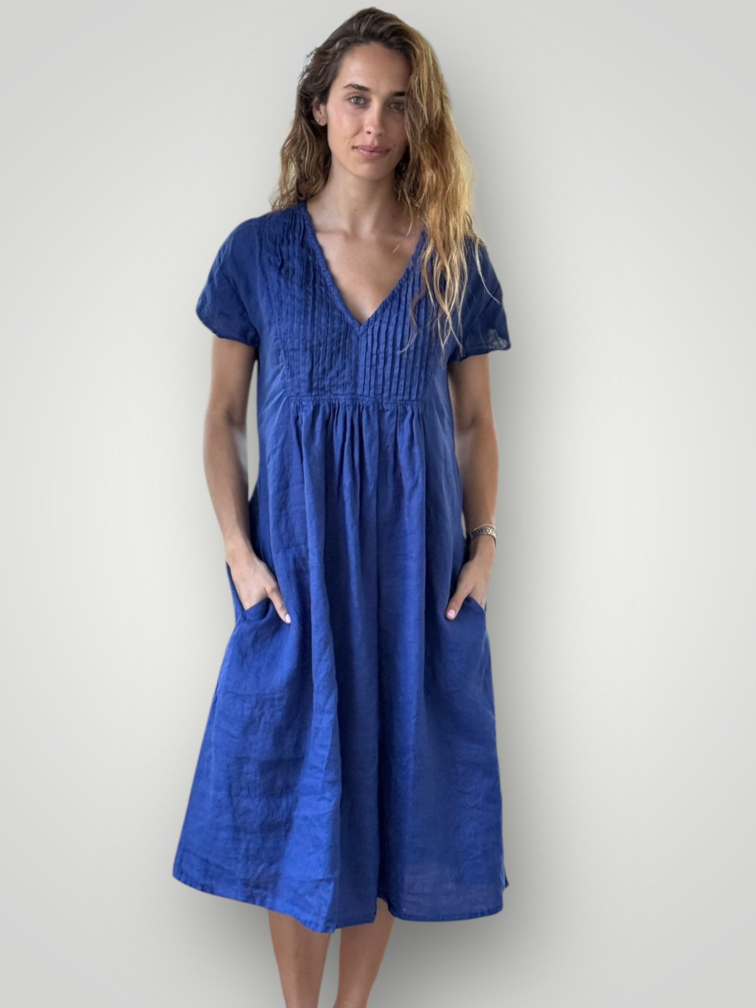 nellie dress-blue dusk linen