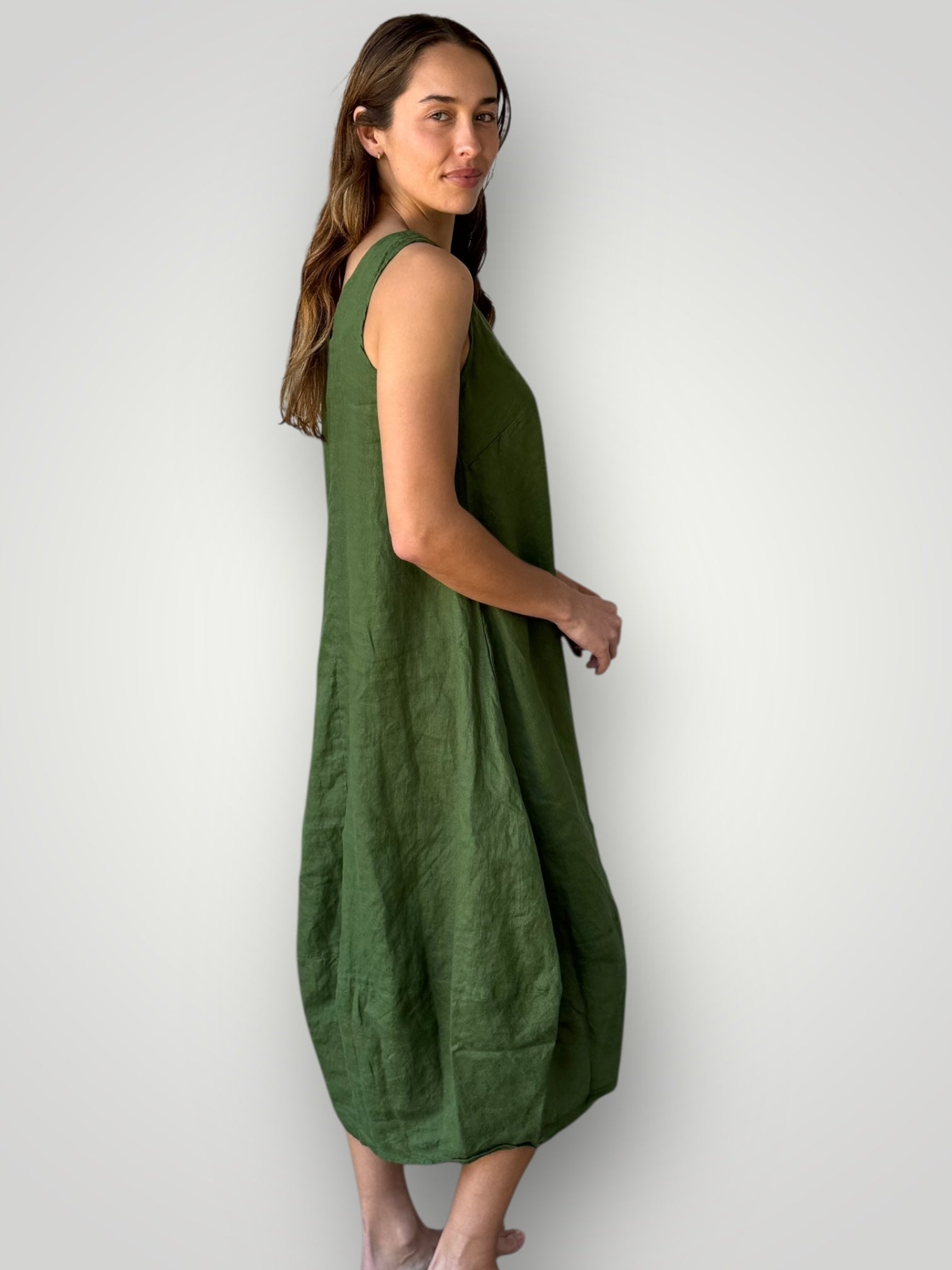 amber dress - moss linen Apparel