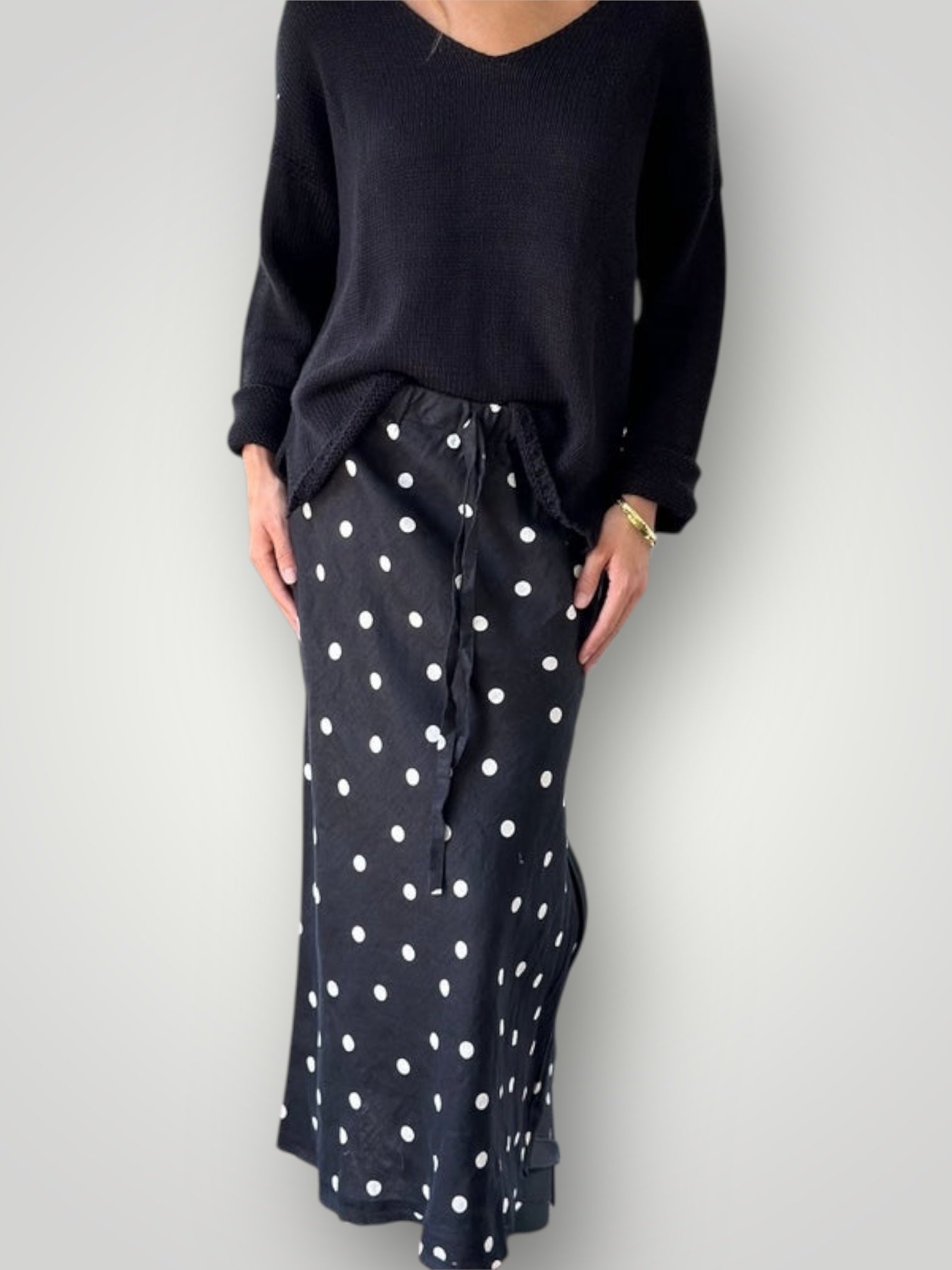 anthea skirt - black spot linen Apparel