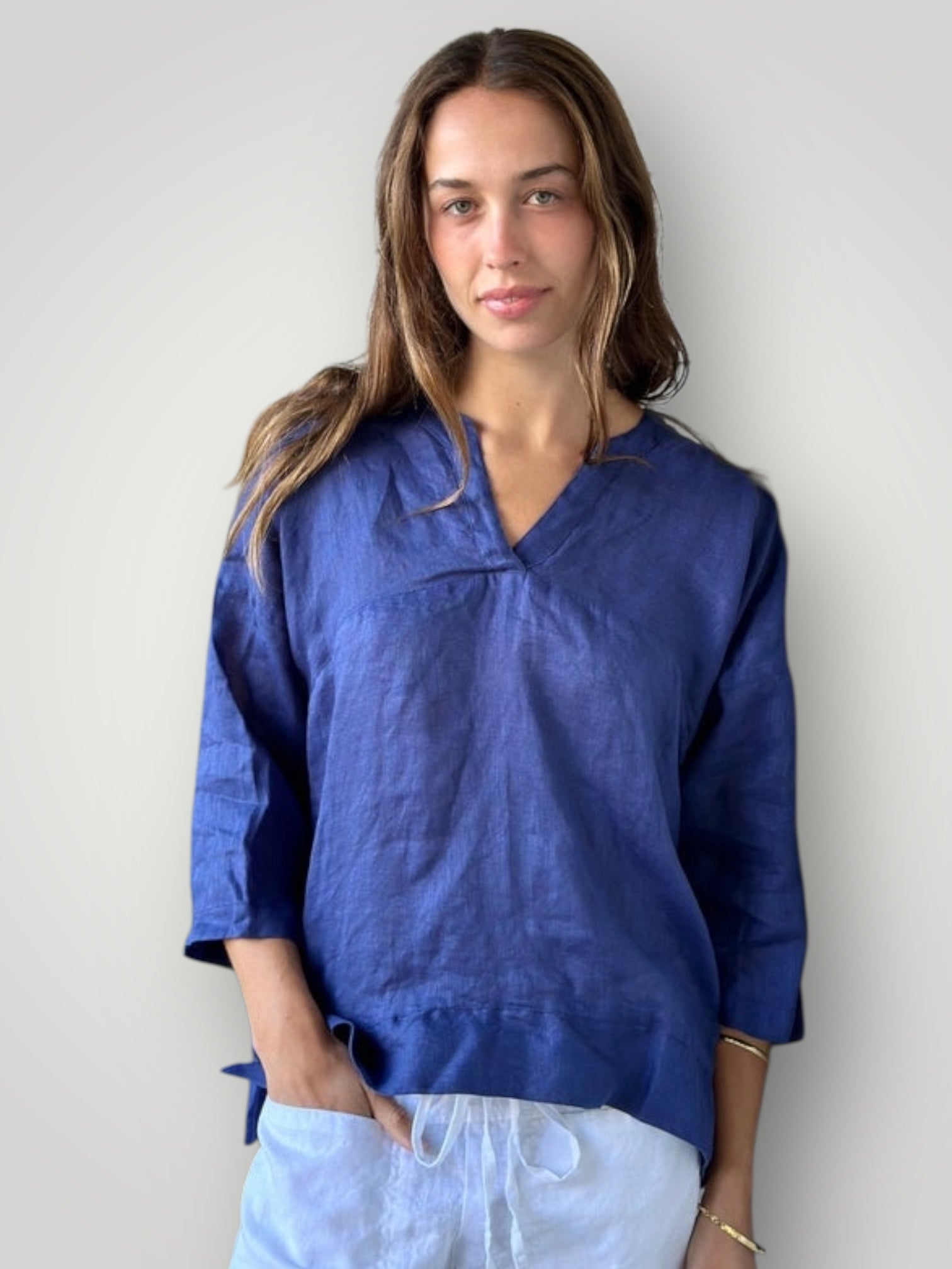 francis top - blue dusk linen gauze Apparel