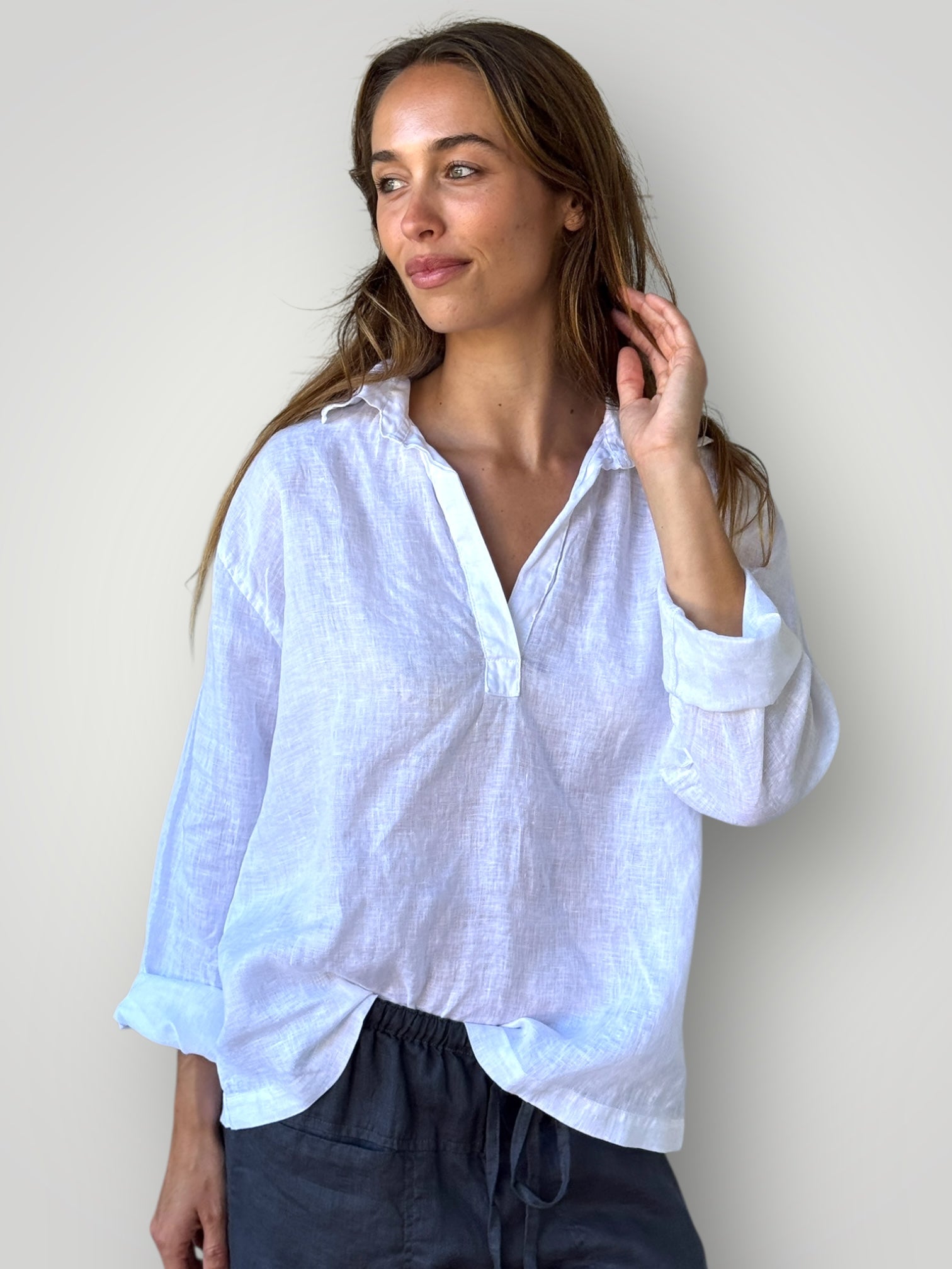 sybil top - white linen Apparel