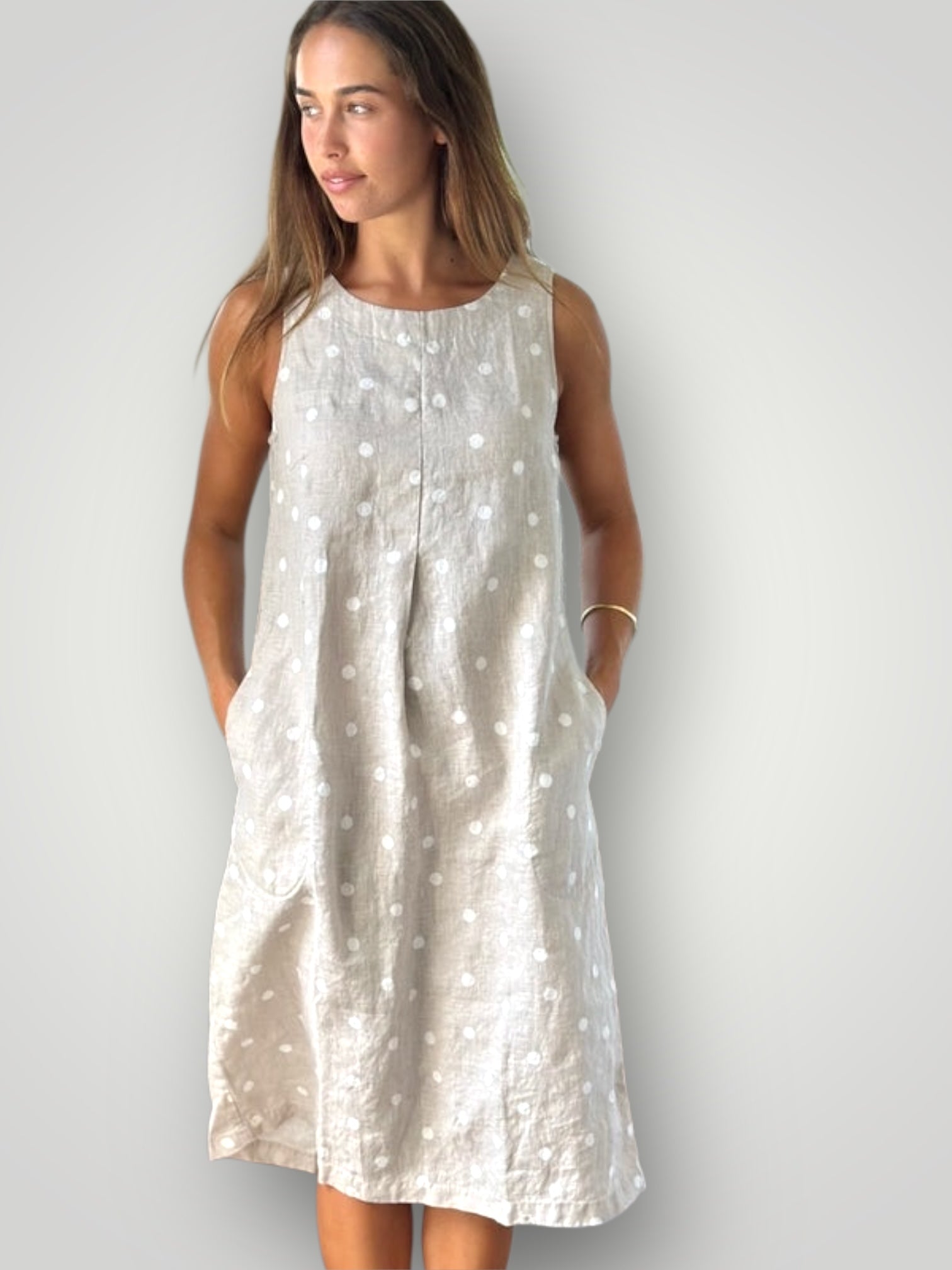becky dress - natural spot linen Apparel