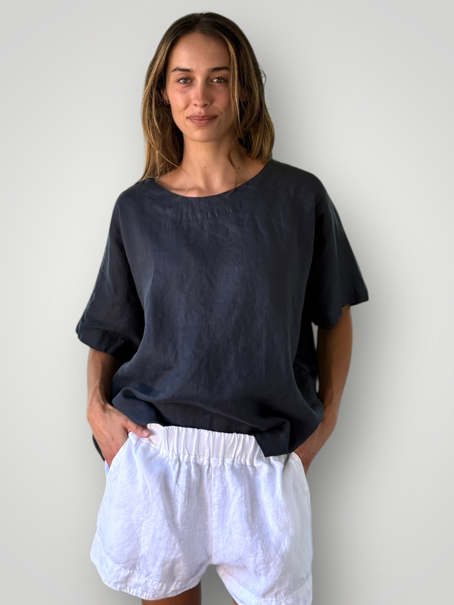 mia top - charcoal linen Apparel