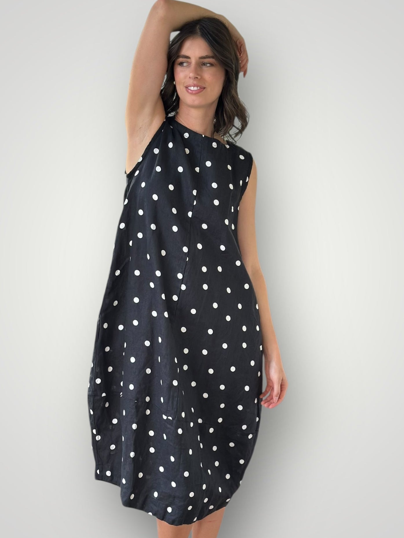 adele dress - black spot linen Apparel