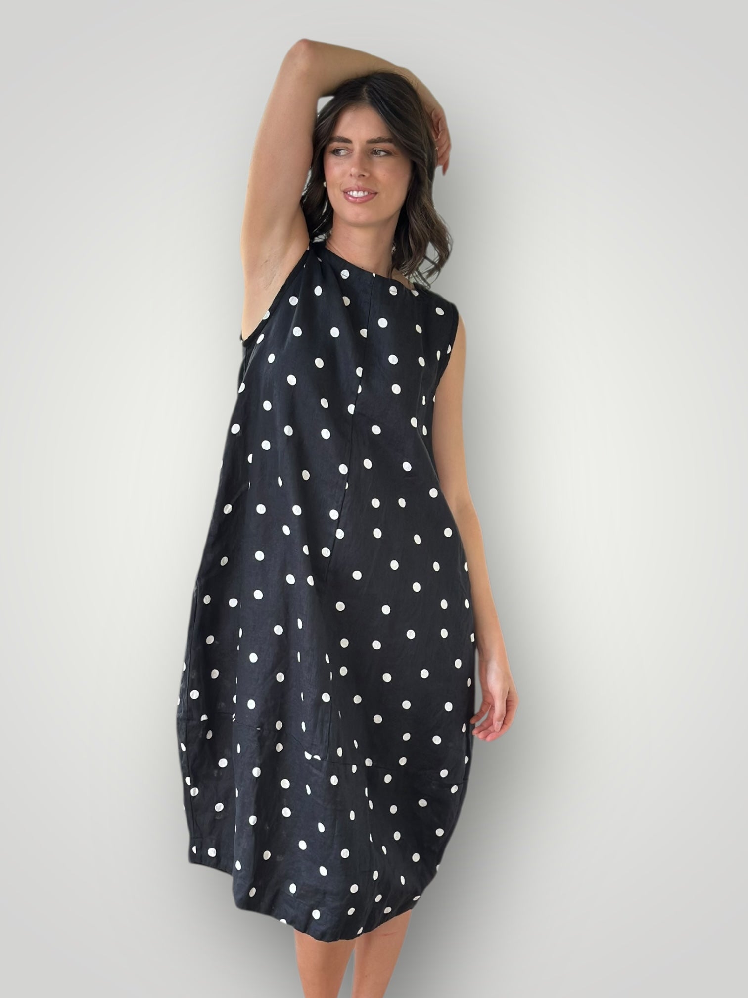 adele dress - black spot linen Apparel