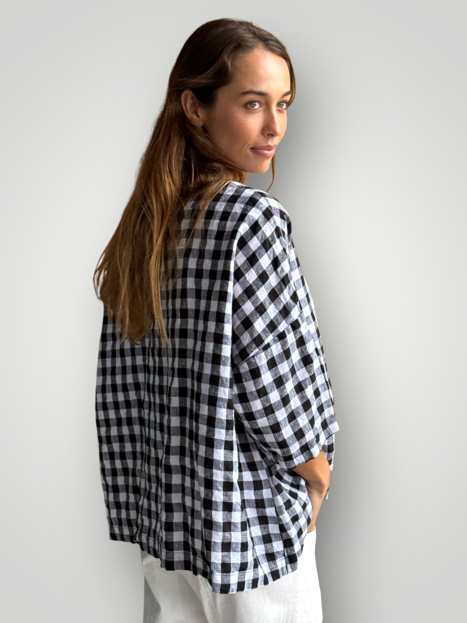 marita top - gingham check linen