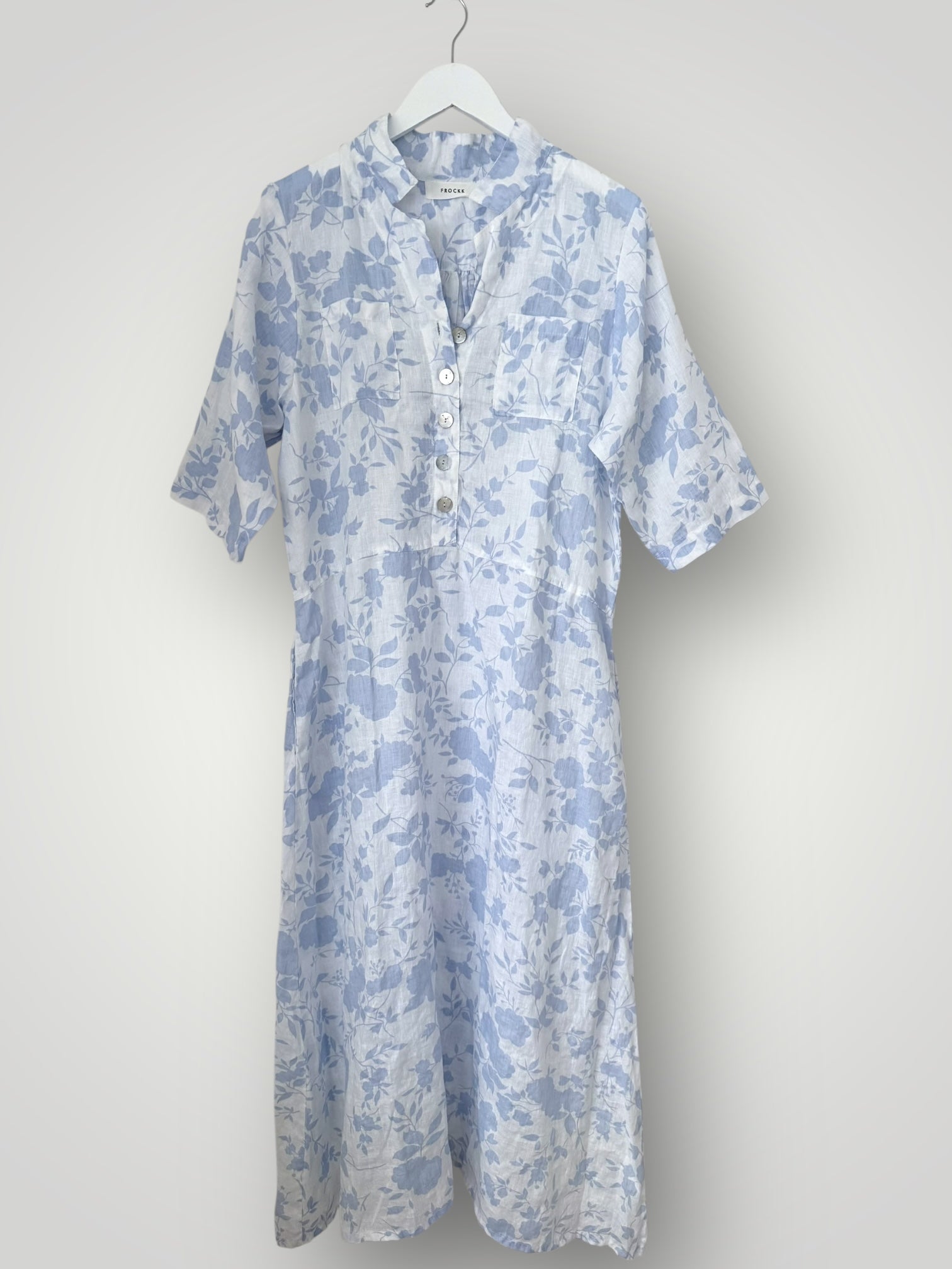 bridget dress - soft blue/white big flower linen Apparel