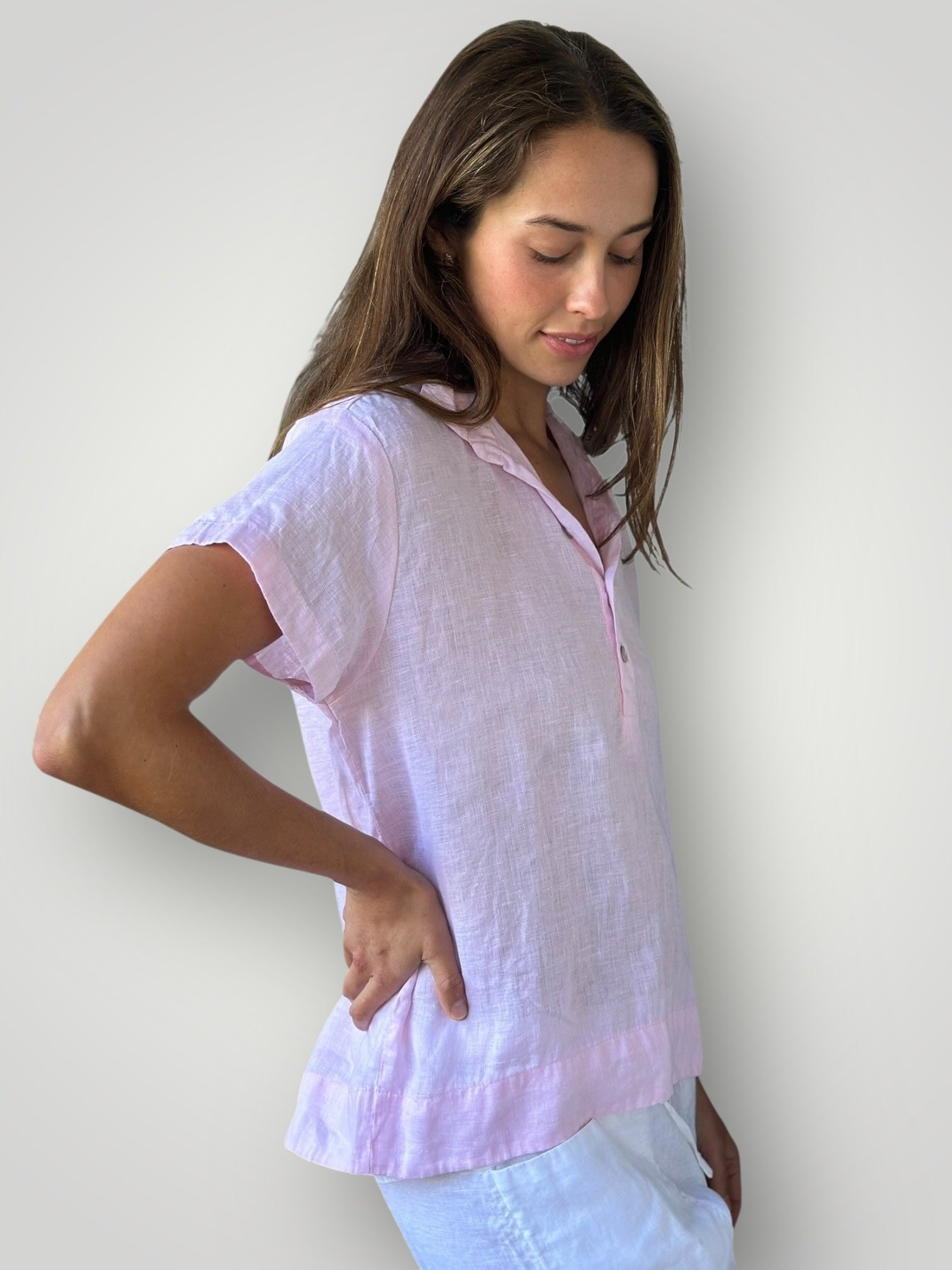 celia top -soft pink linen Apparel