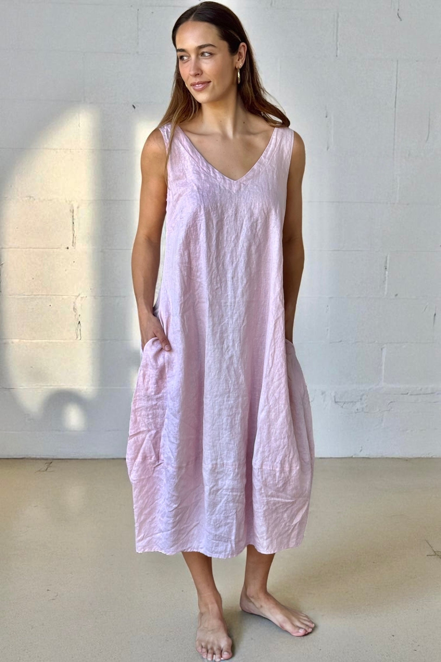 amber dress - peony pink linen Apparel