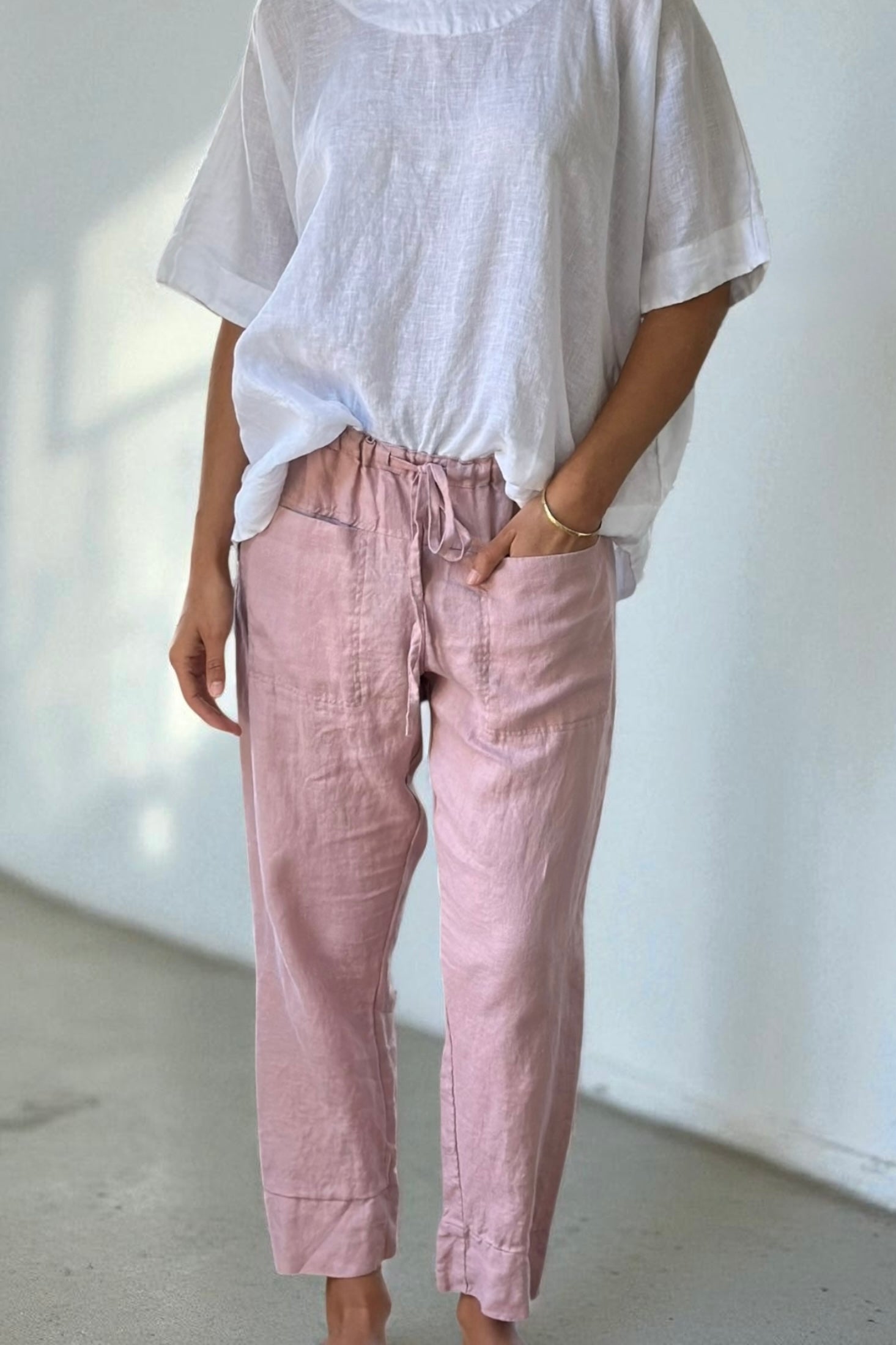 darcy pants - dusty rose linen Apparel
