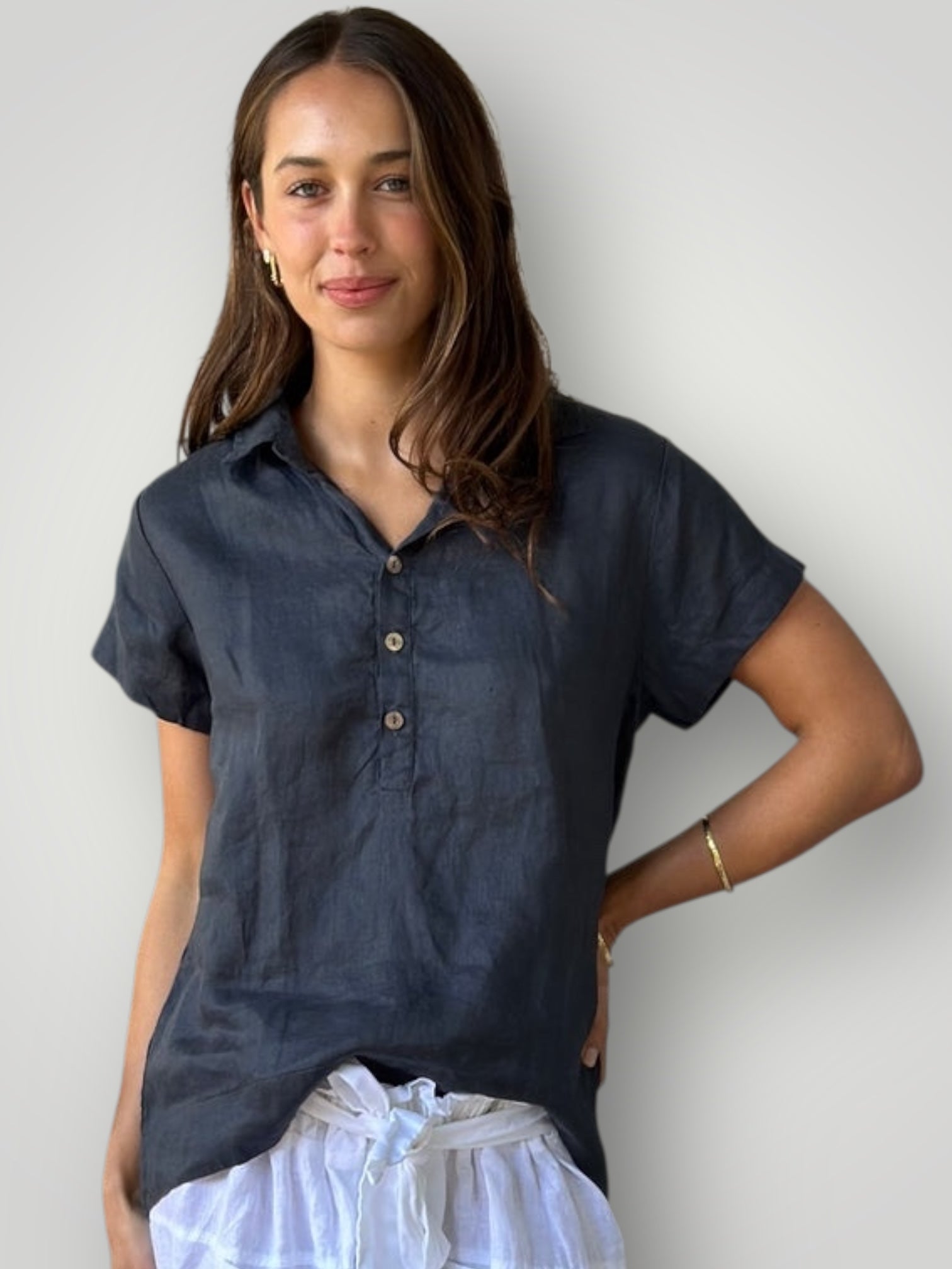 celia top - charcoal linen Apparel