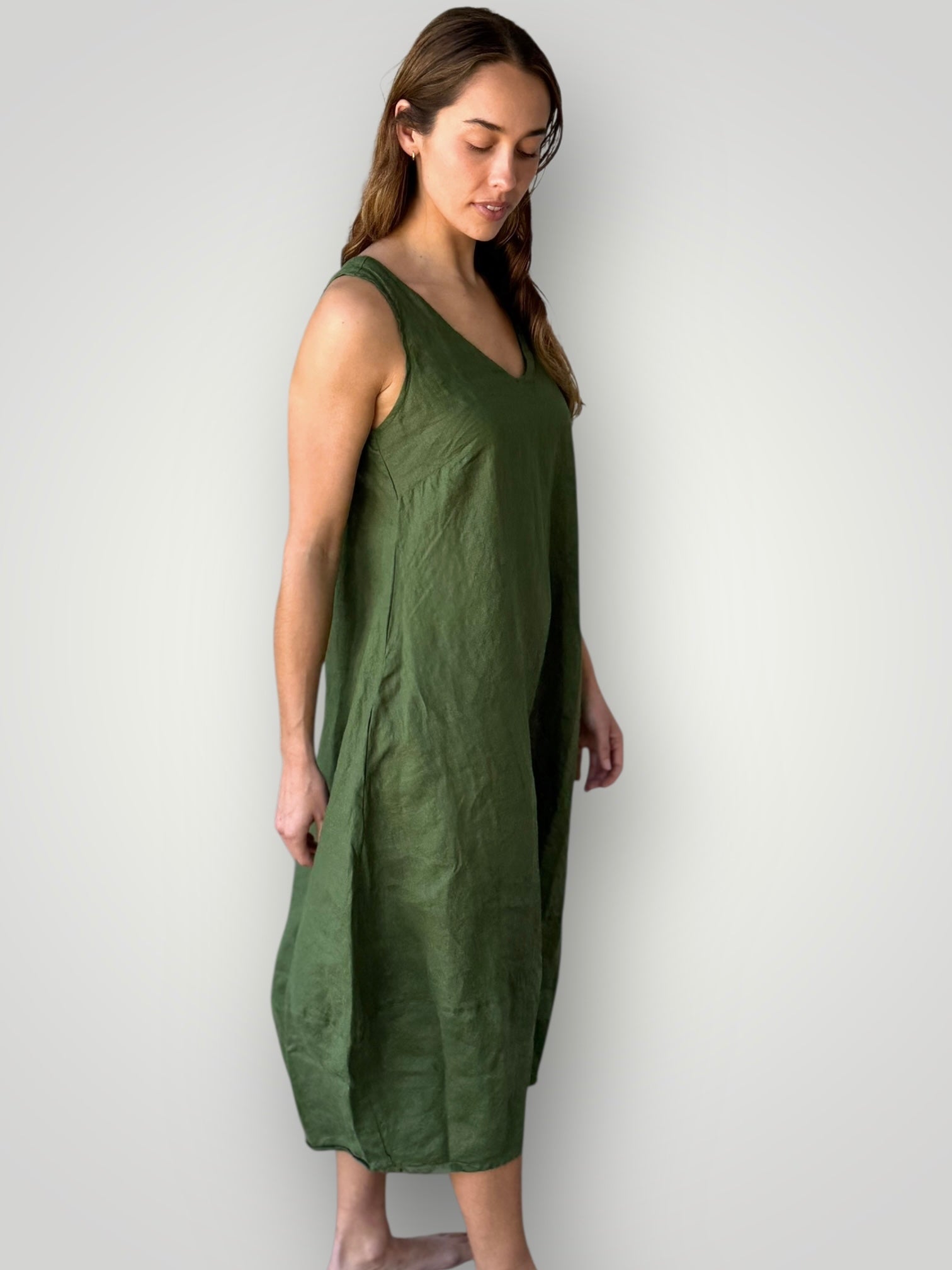 amber dress - moss linen Apparel
