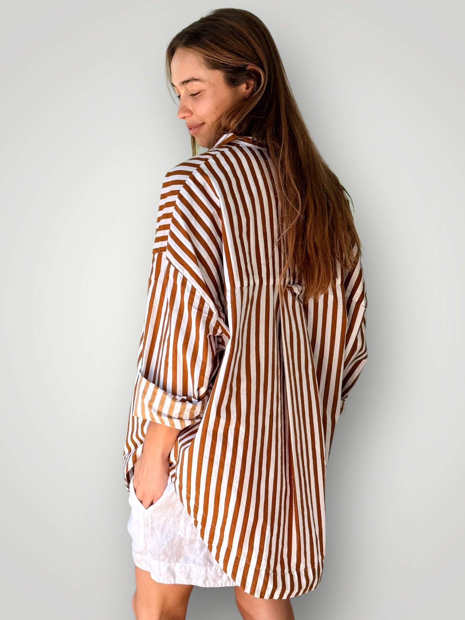 caitlyn shirt - caramel stripe cotton Apparel