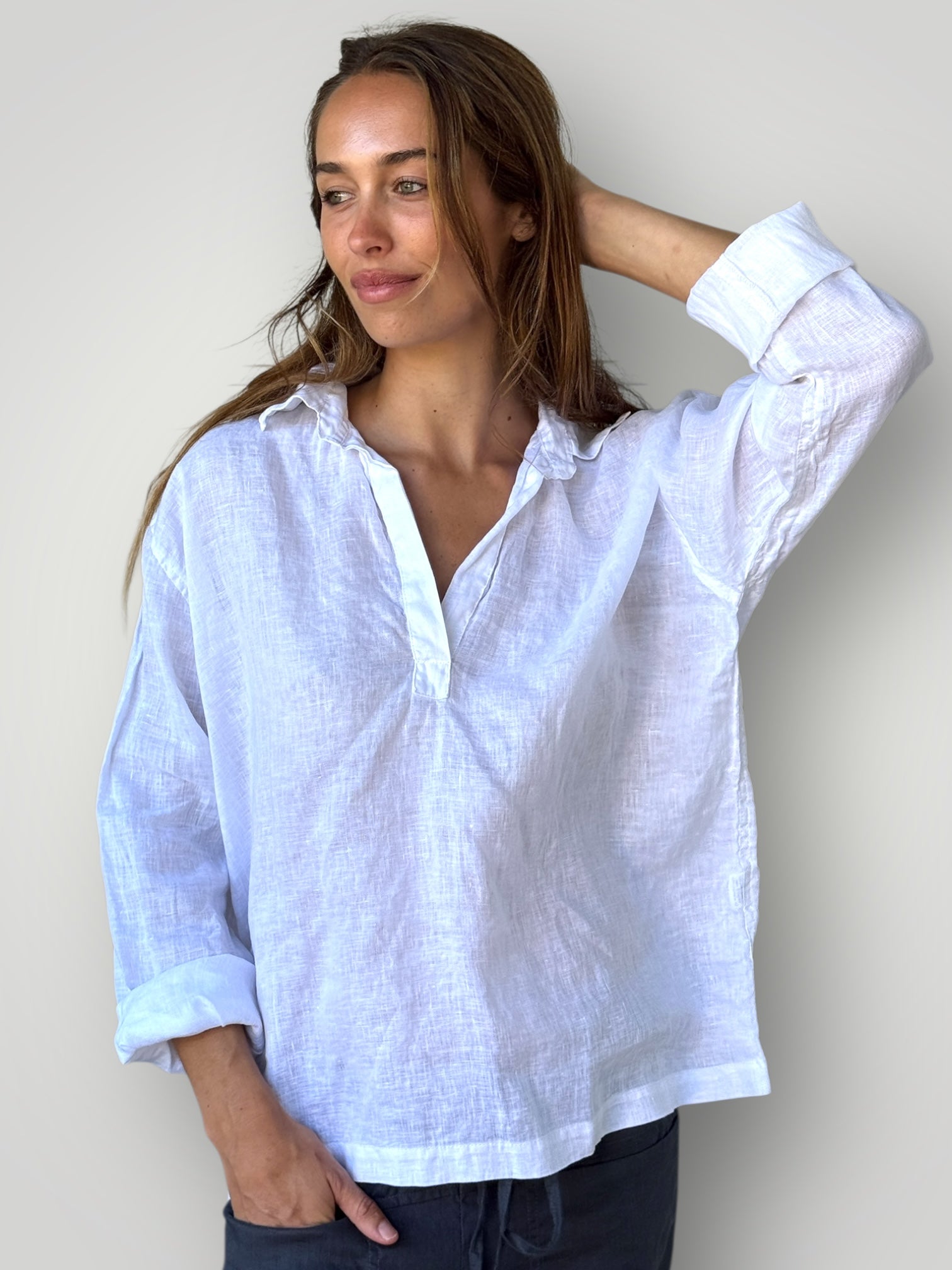 sybil top - white linen Apparel