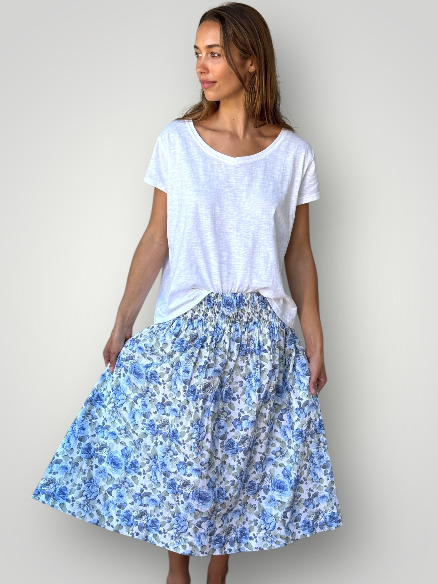 lola skirt - blue floral cotton Apparel