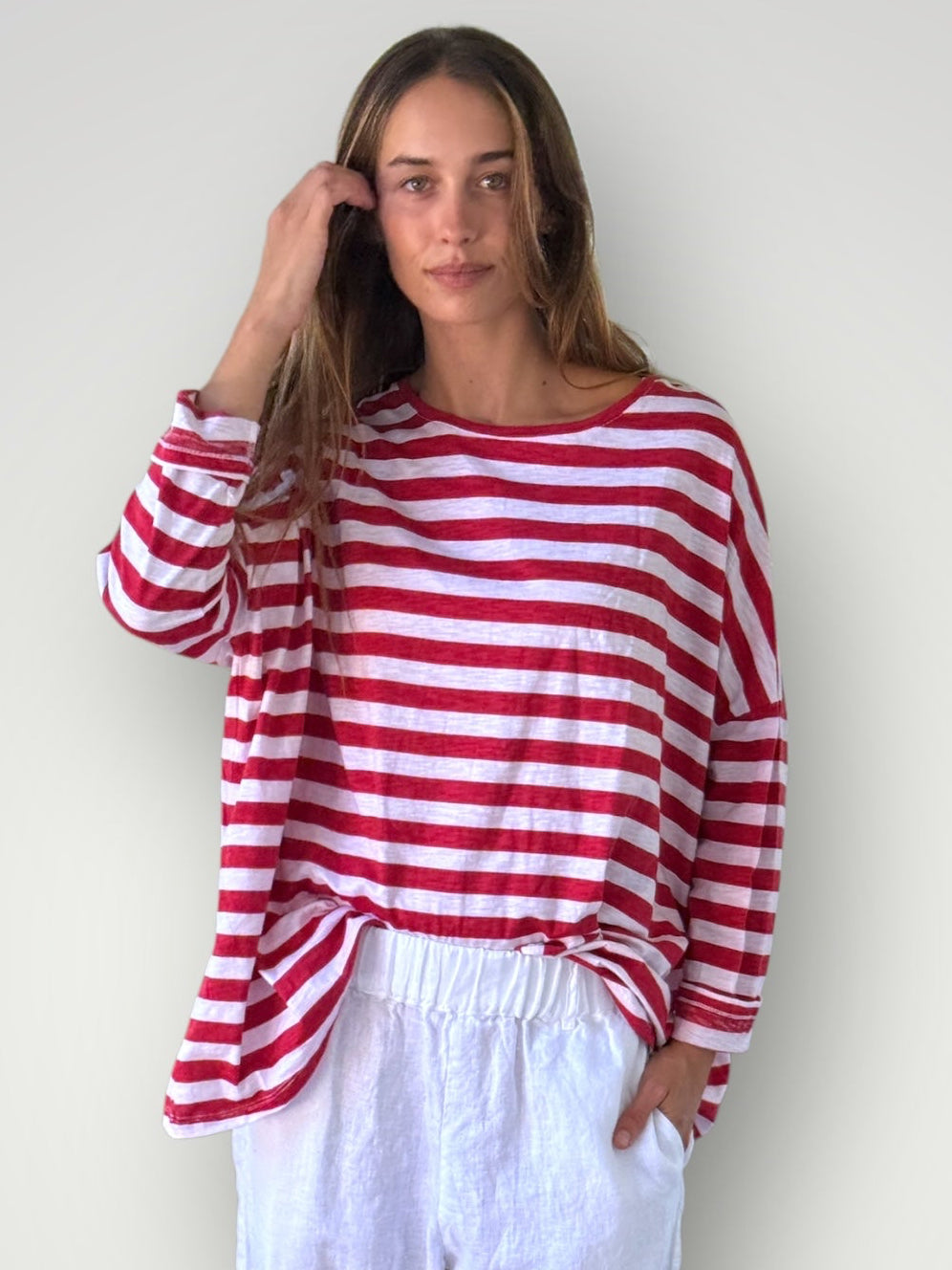 estella top-red stripe cotton knit Apparel