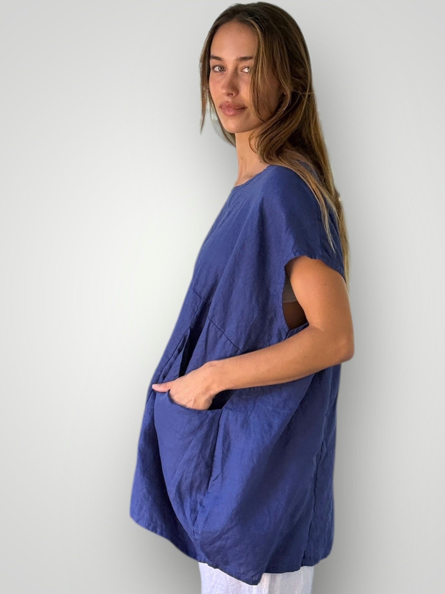 melrose top - blue dusk linen Apparel