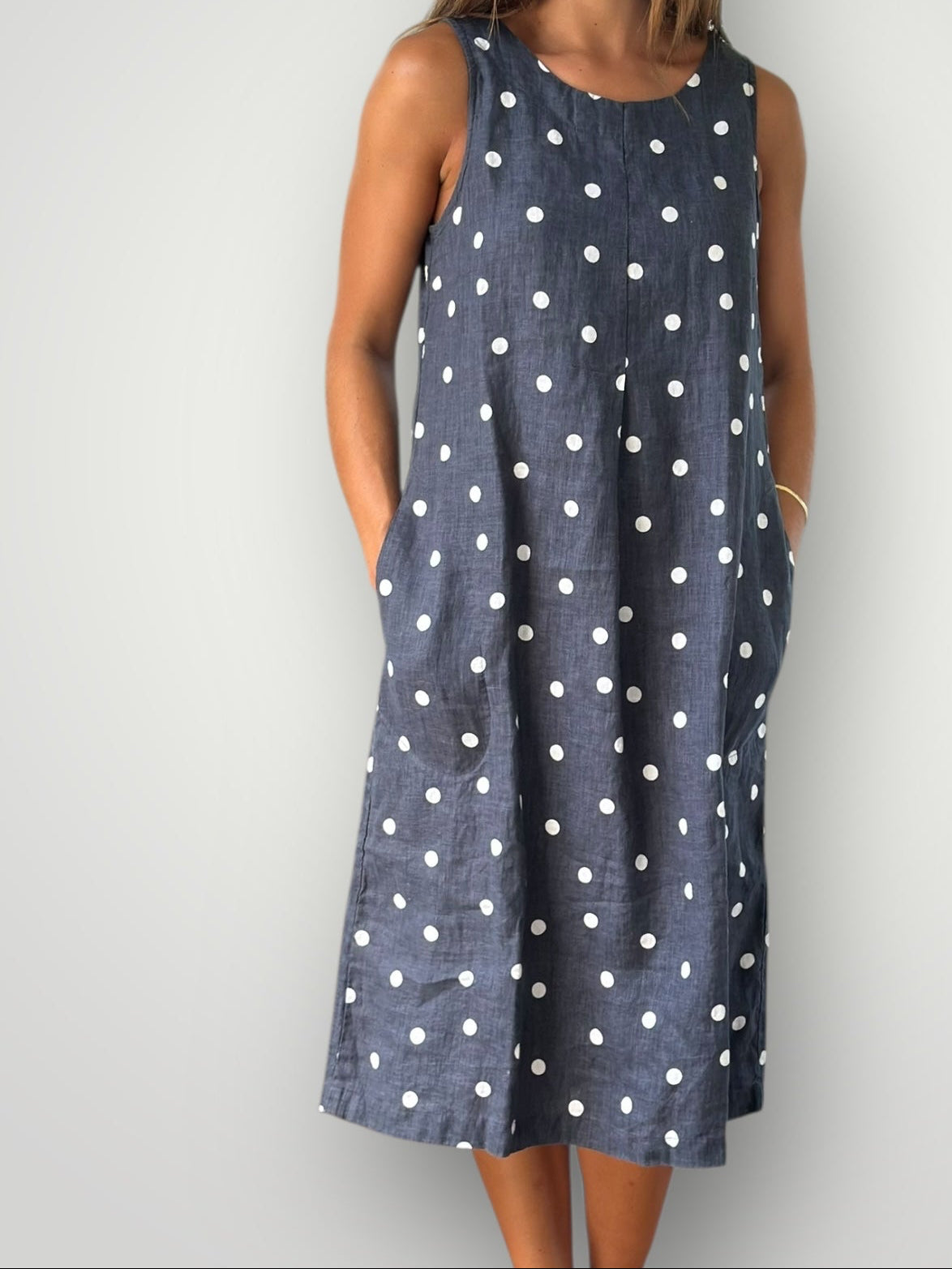 becky dress - charcoal spot linen Apparel