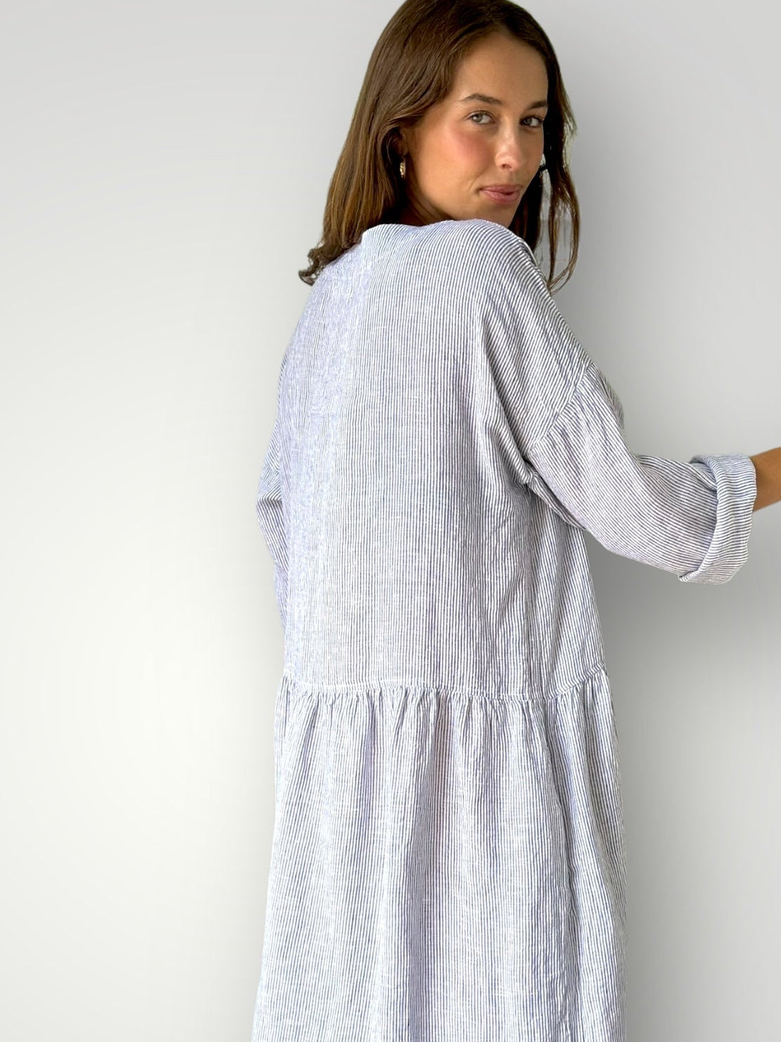 paige dress - fine grey stripe linen Apparel