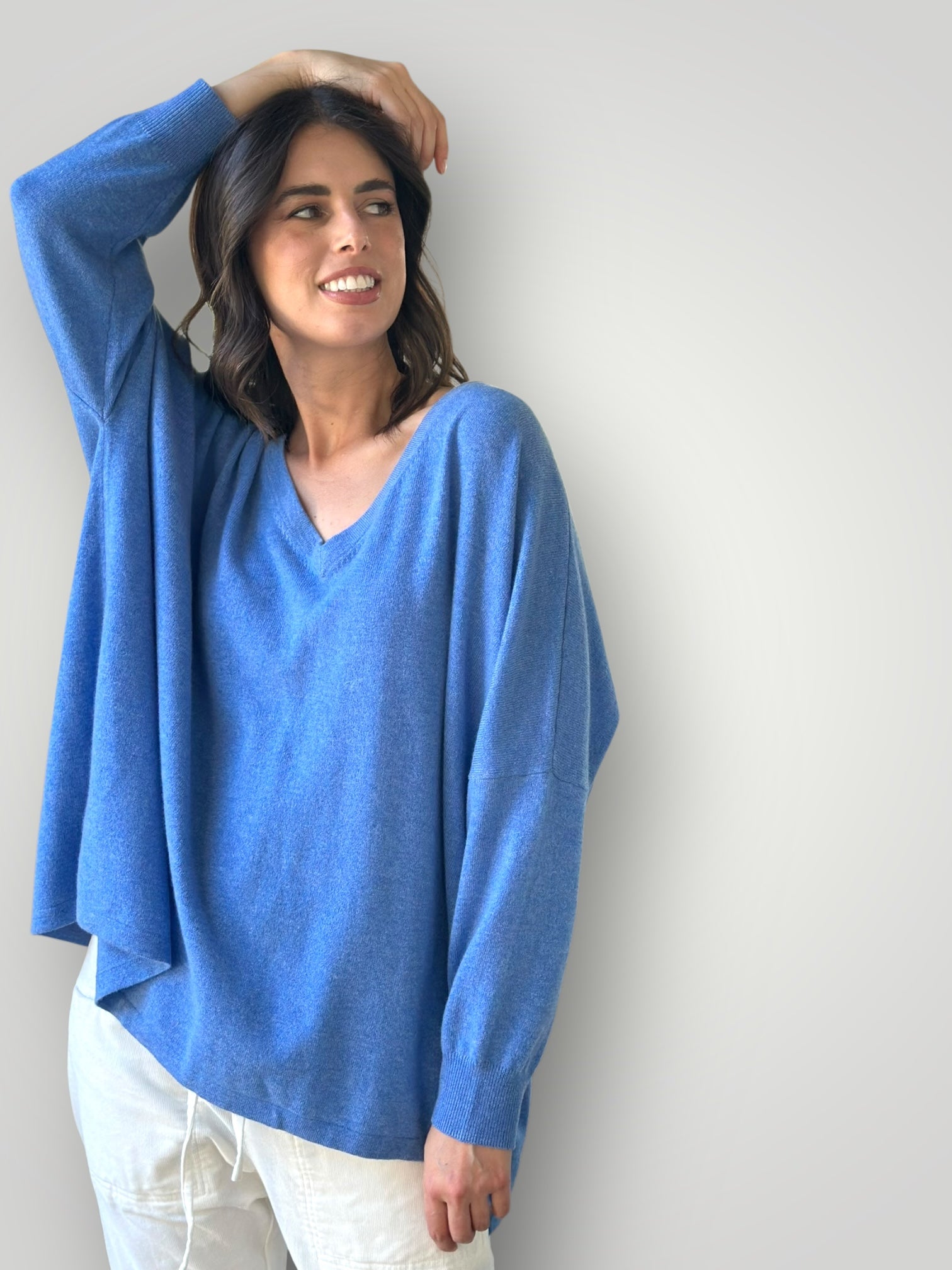 relaxed boyfriend knit-lagoon blue cashmere Apparel