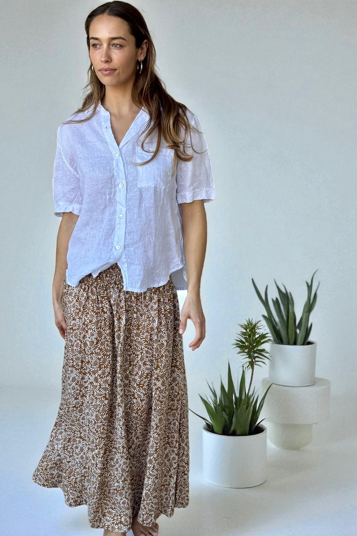 lulu skirt - caramel daisy linen Apparel