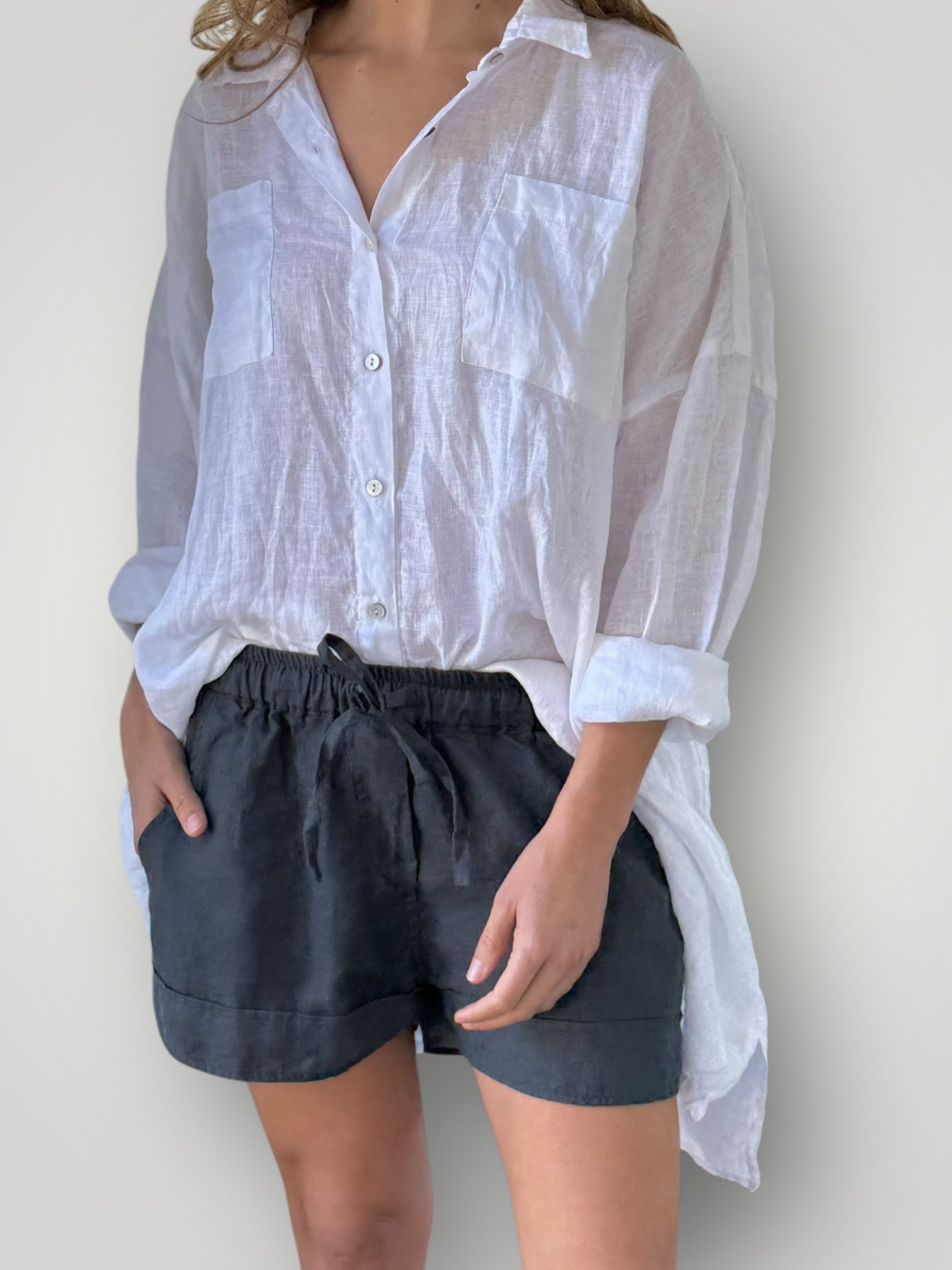 aiden boyfriend shirt -white linen Apparel