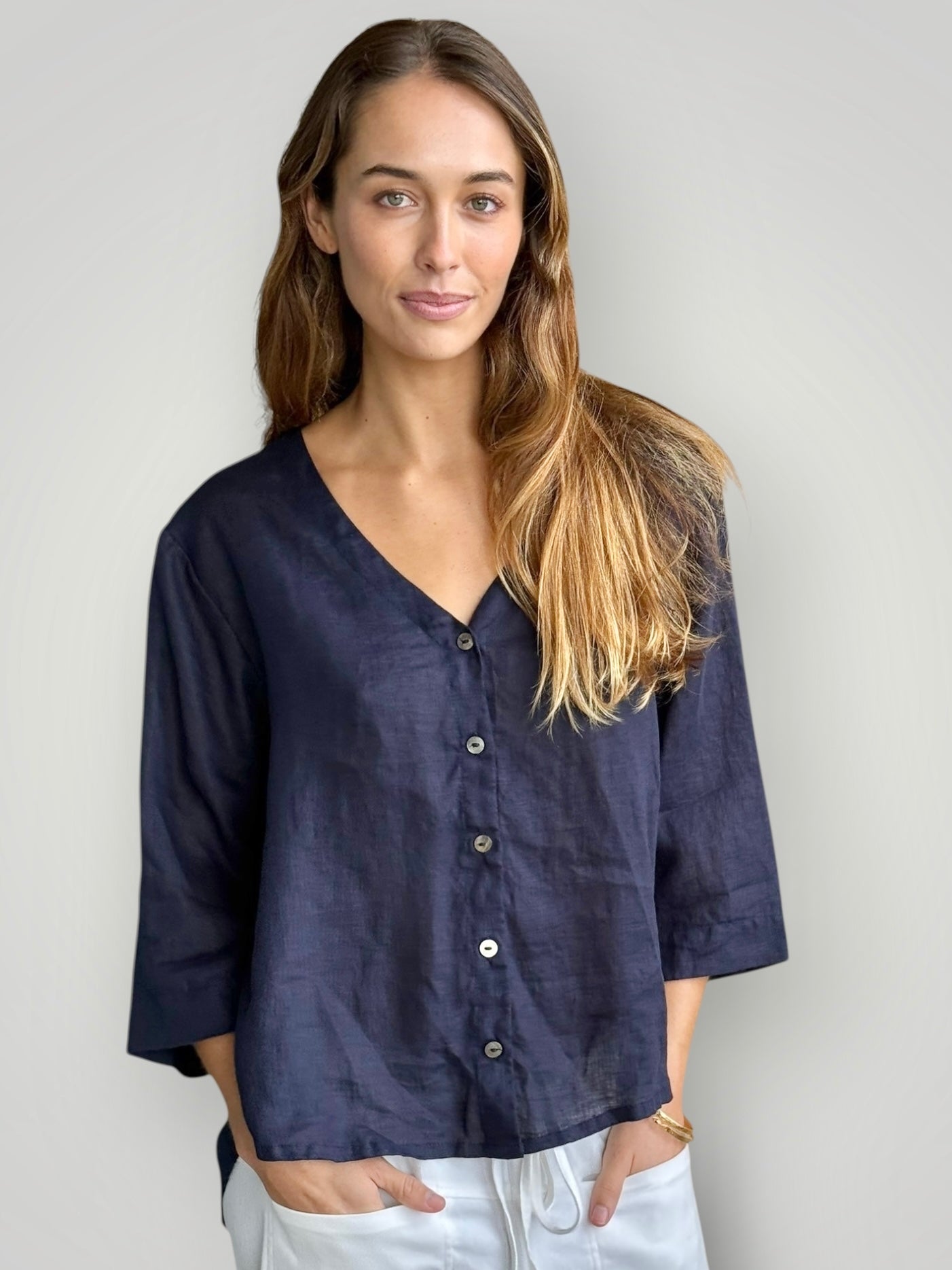 raine shirt - navy linen Apparel