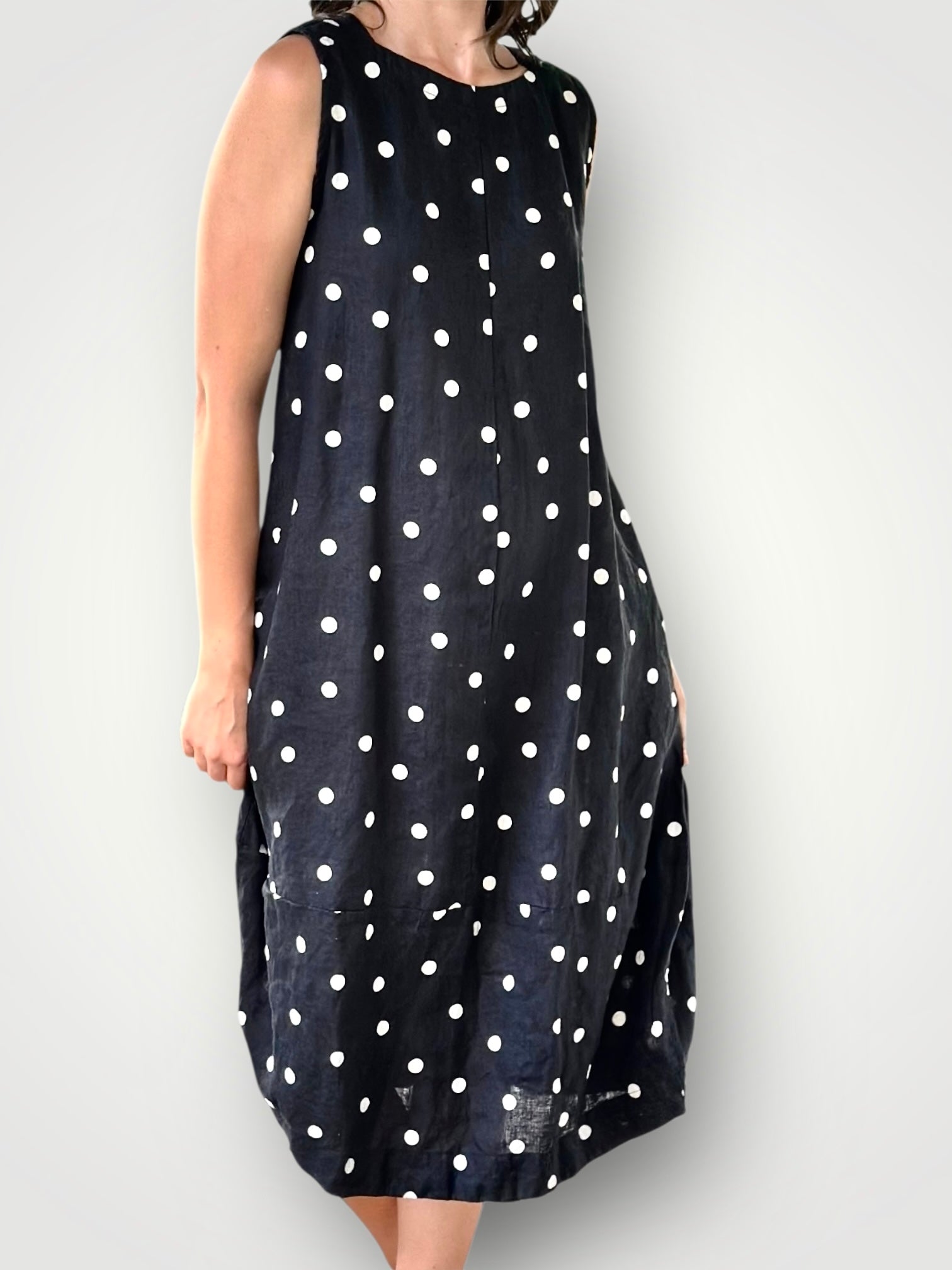 adele dress - black spot linen Apparel