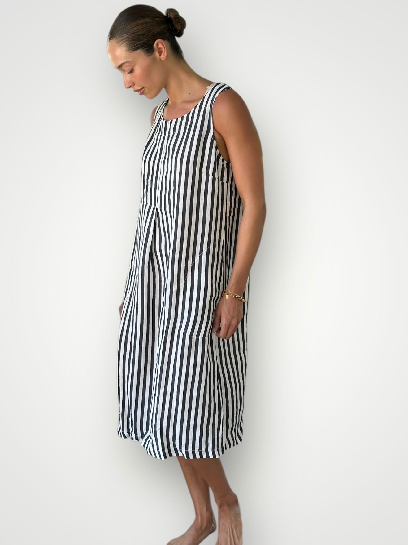 becky dress - charcoal stripe linen Apparel