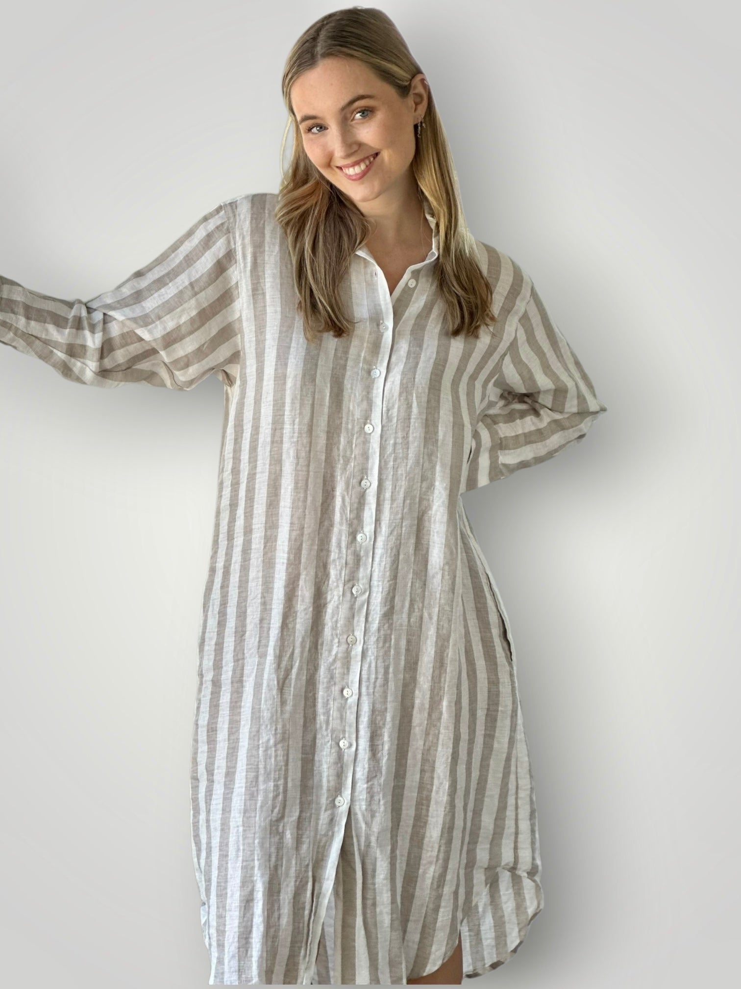 elena shirtdress - natural stripe linen Apparel