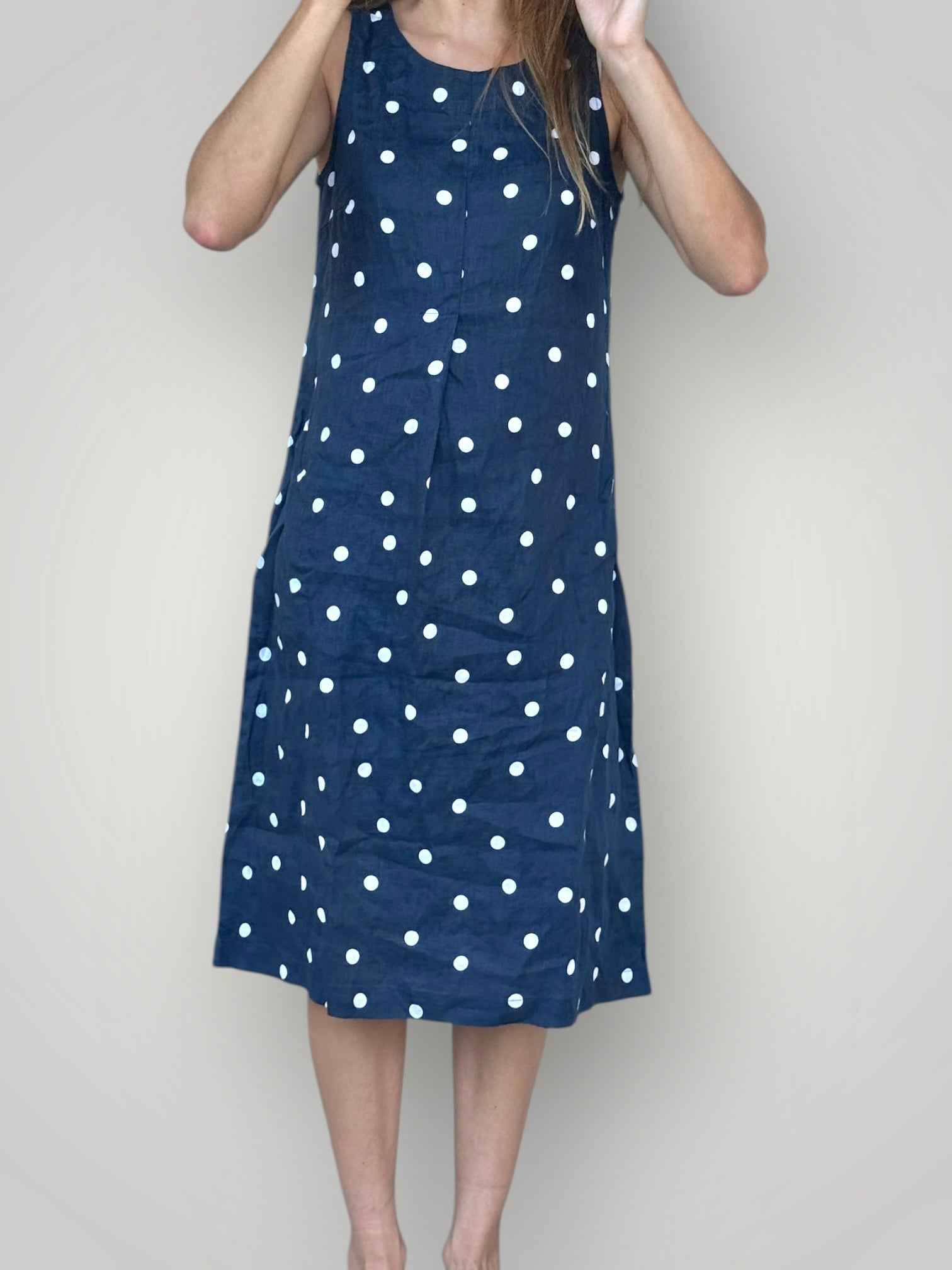 becky dress - navy spot linen Apparel