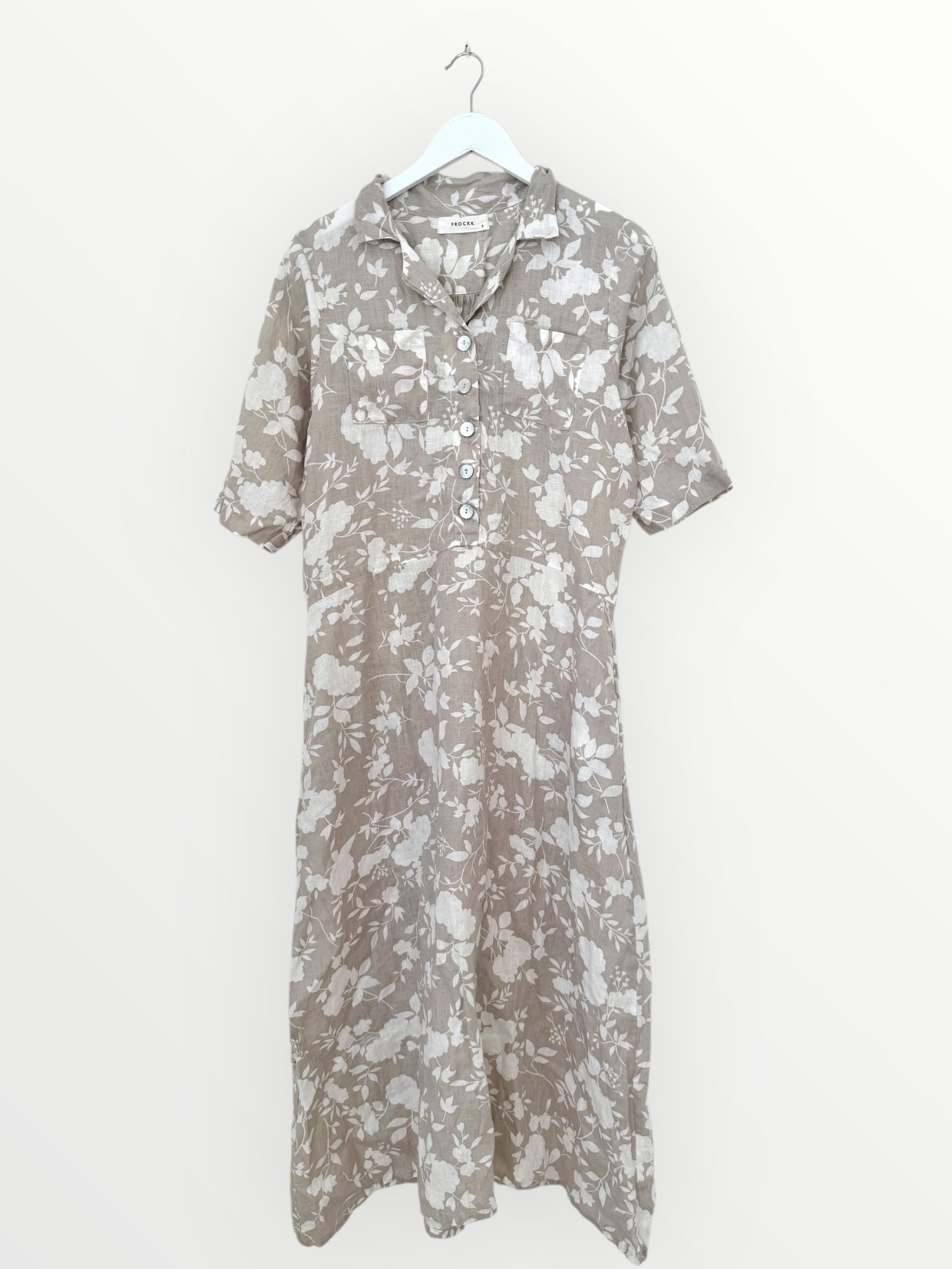bridget dress - natural big flower linen Apparel