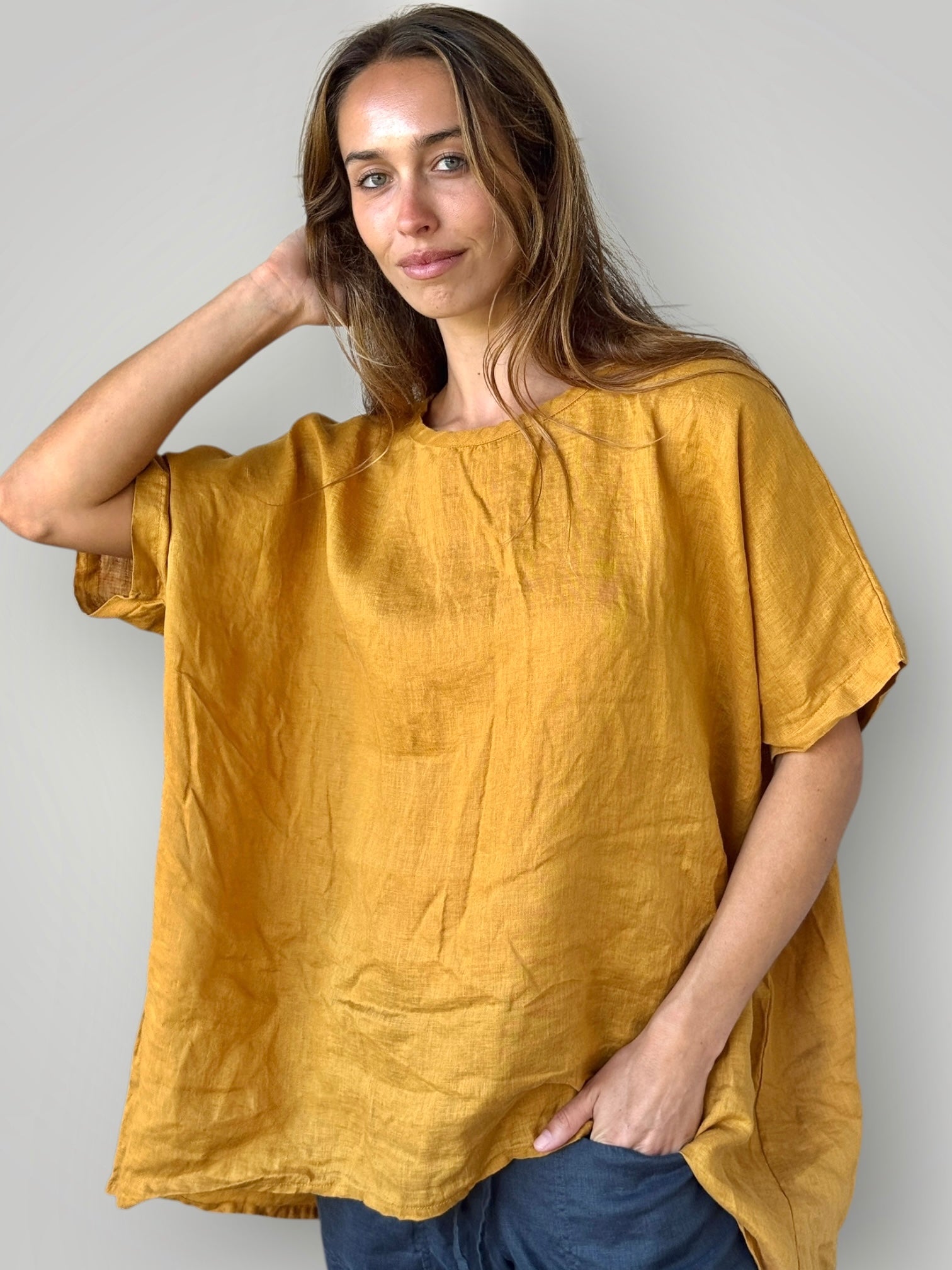 rachael top - turmeric linen Apparel