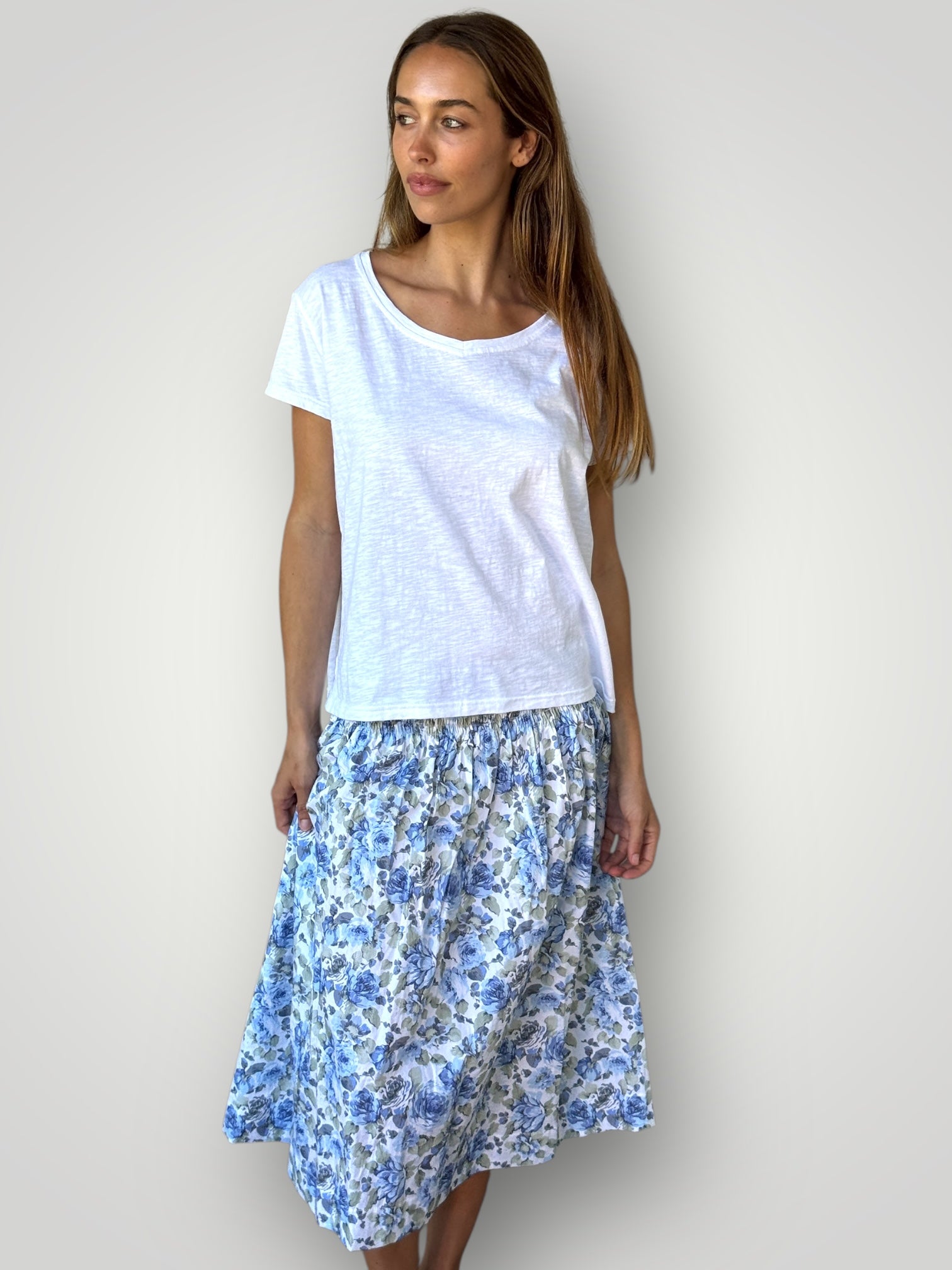 lola skirt - blue floral cotton Apparel