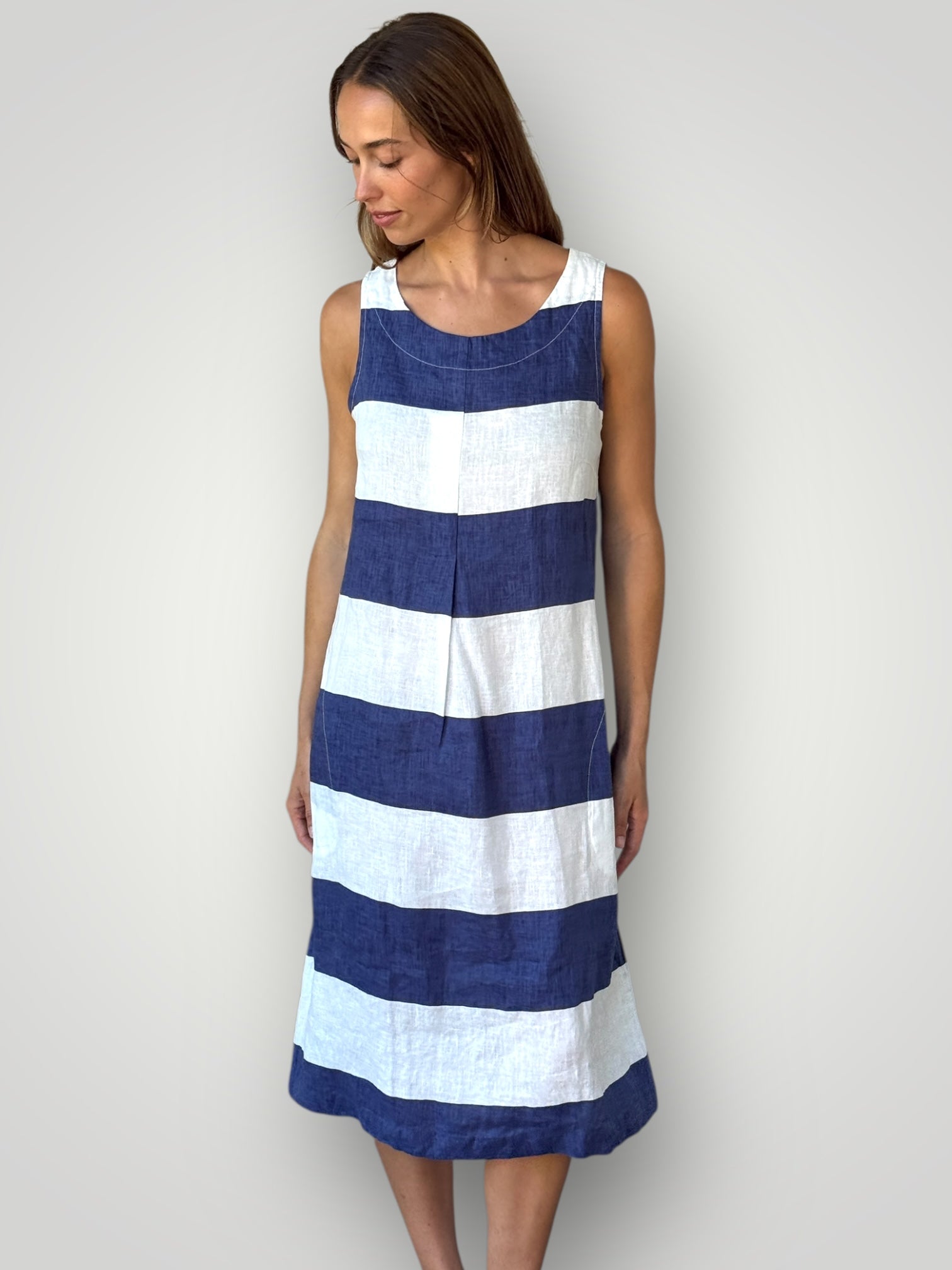 becky dress - blue dusk stripe linen Apparel