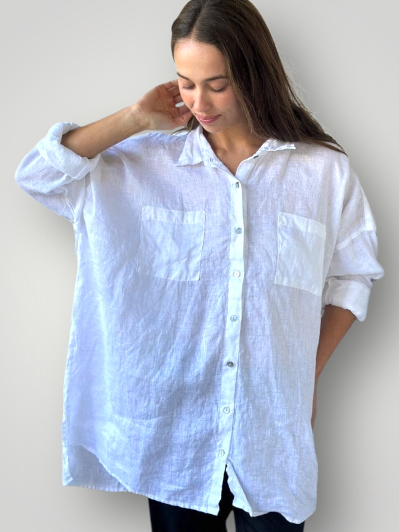 aiden boyfriend shirt -white linen Apparel