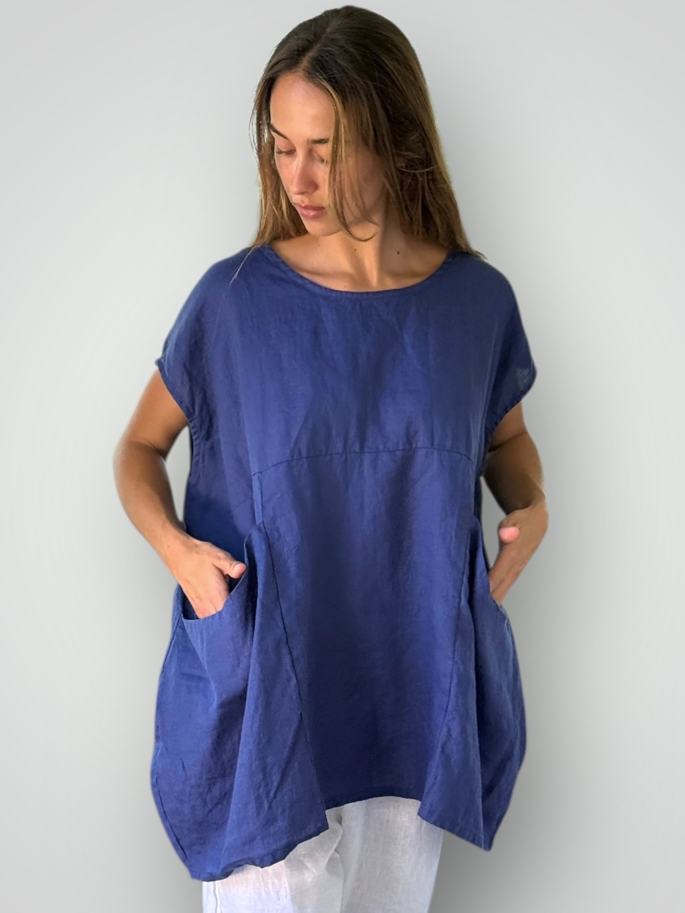 melrose top - blue dusk linen Apparel