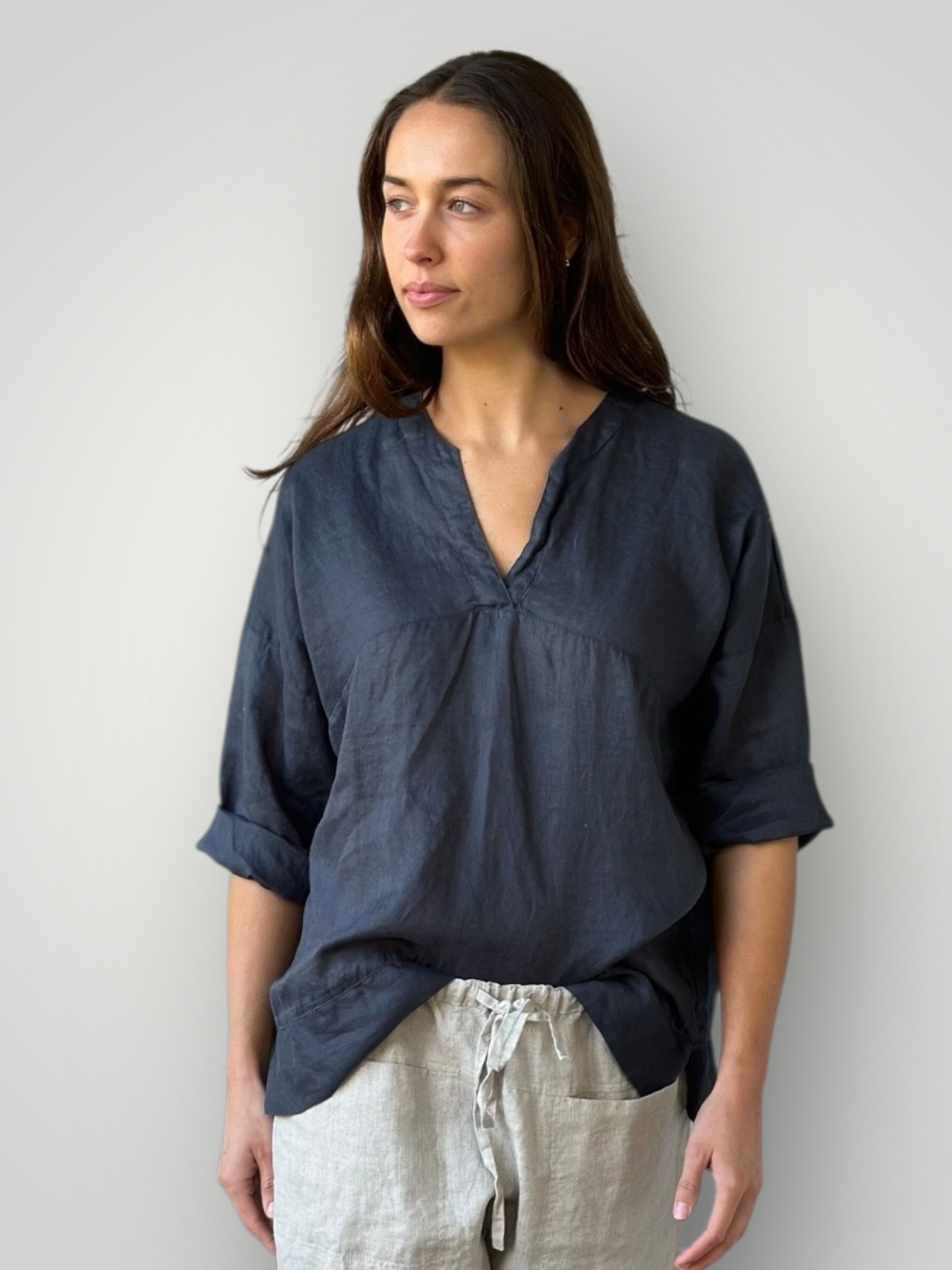 francis top - charcoal linen Apparel