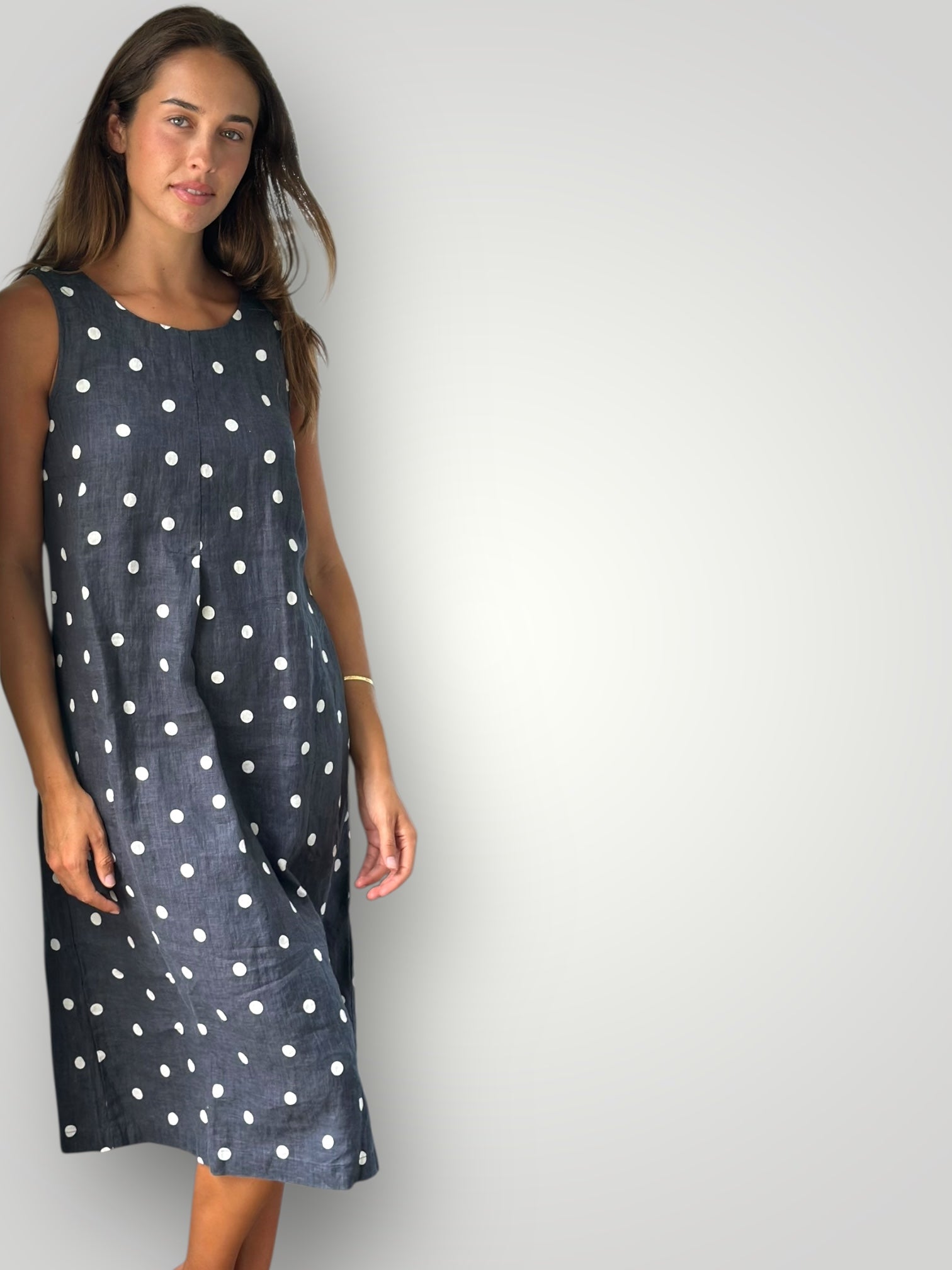 becky dress - charcoal spot linen Apparel