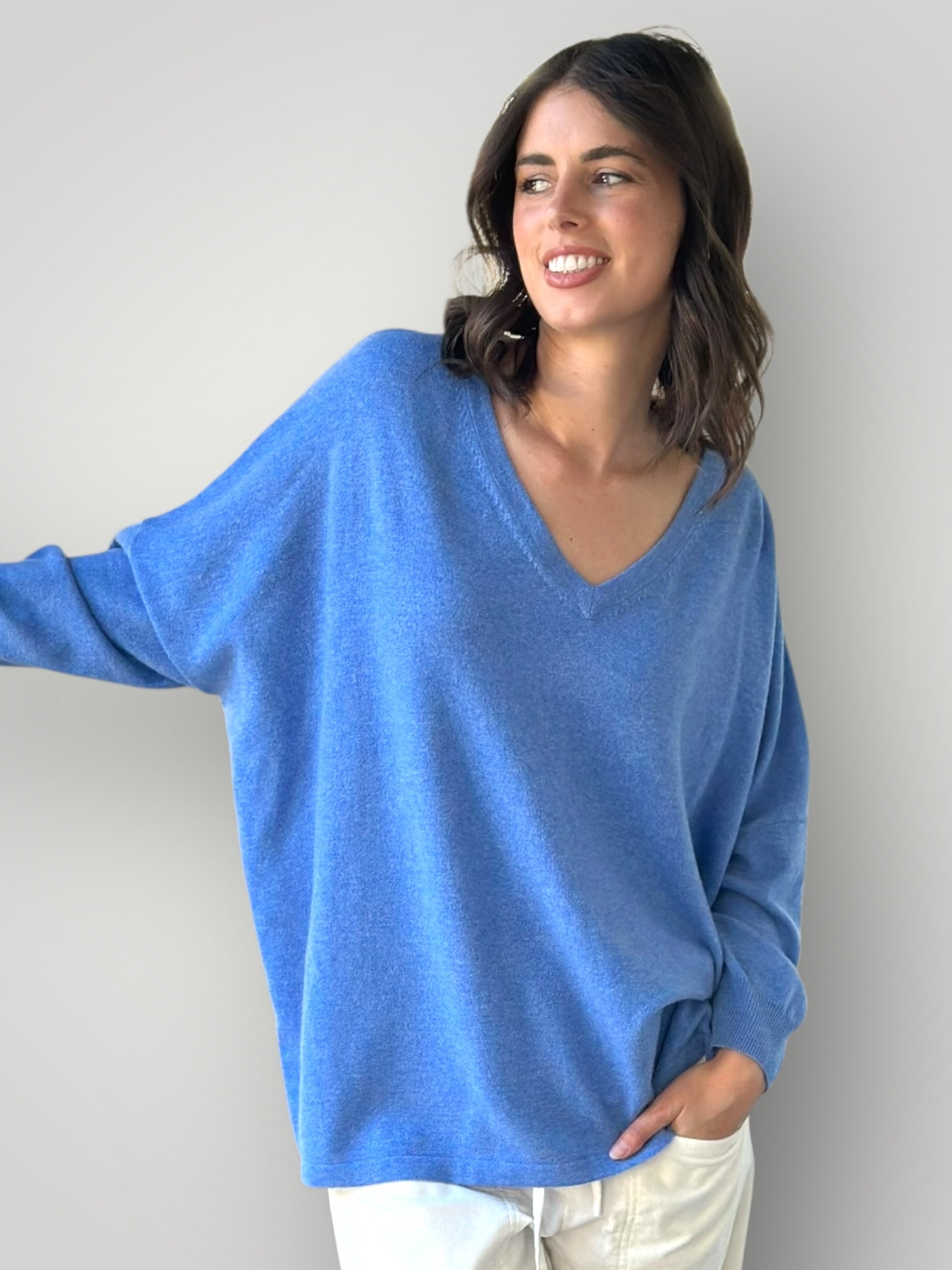 relaxed boyfriend knit-lagoon blue cashmere Apparel